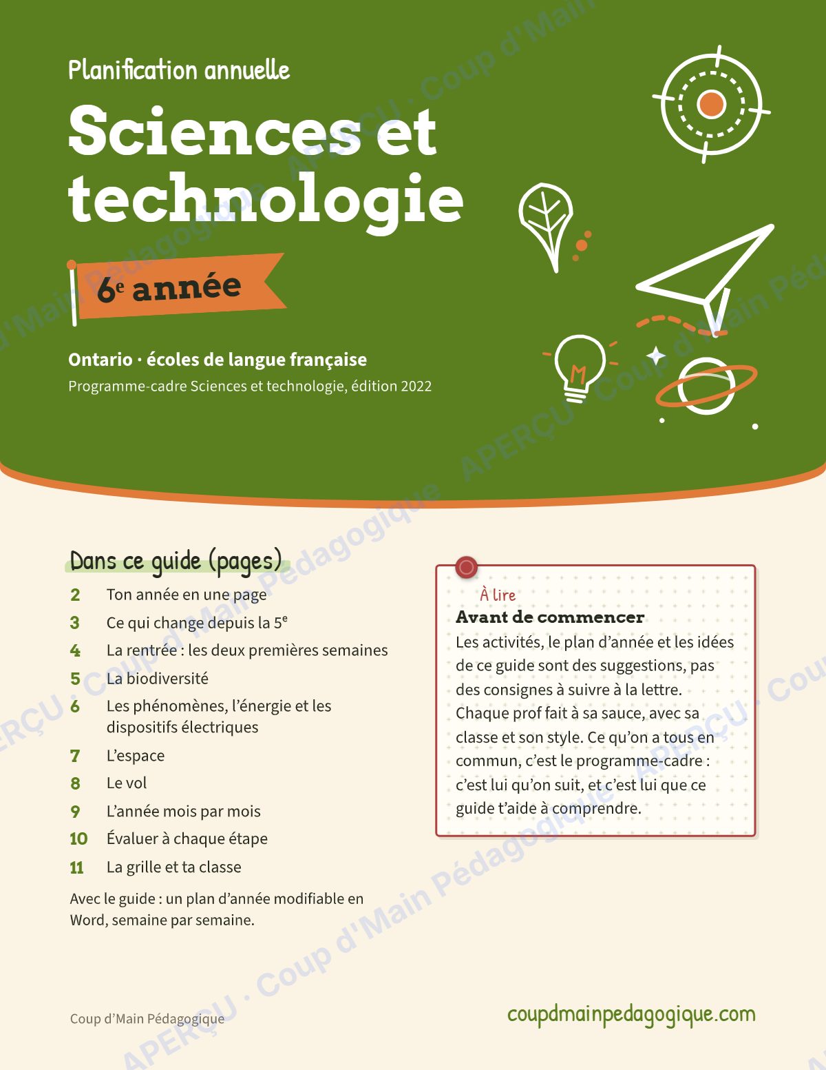 Page 1 — Planification annuelle Sciences — 6e année