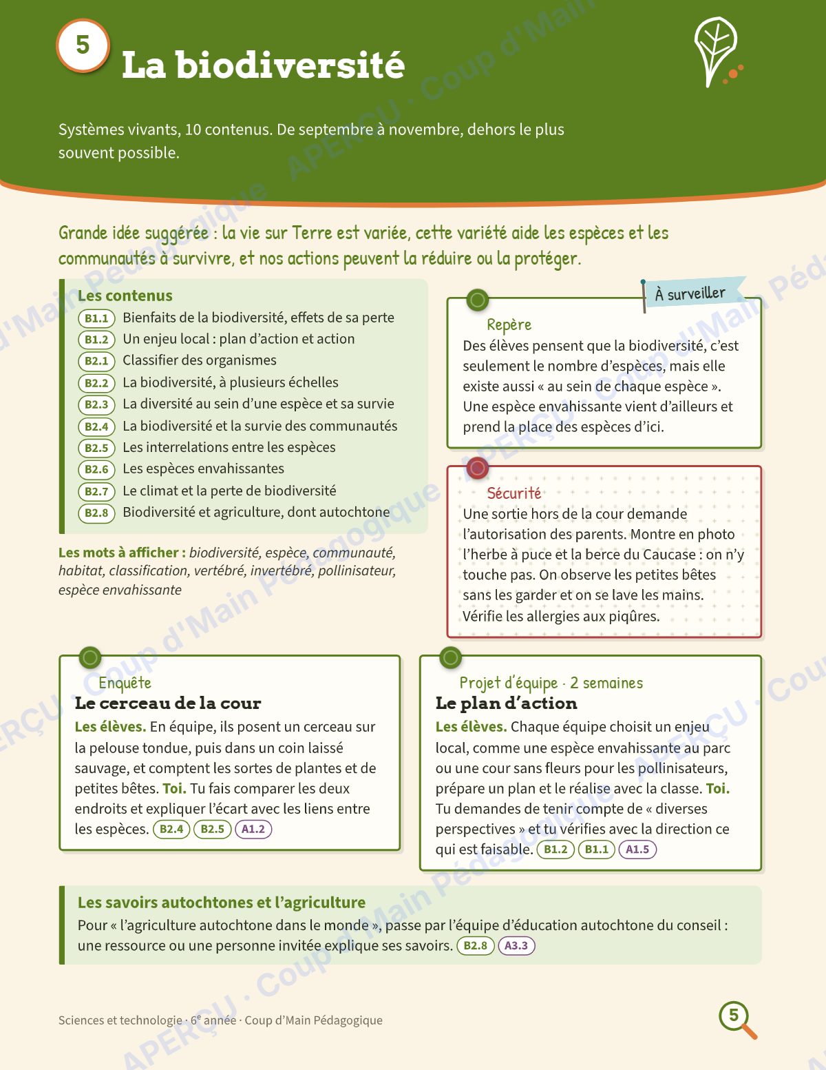 Page 5 — Planification annuelle Sciences — 6e année