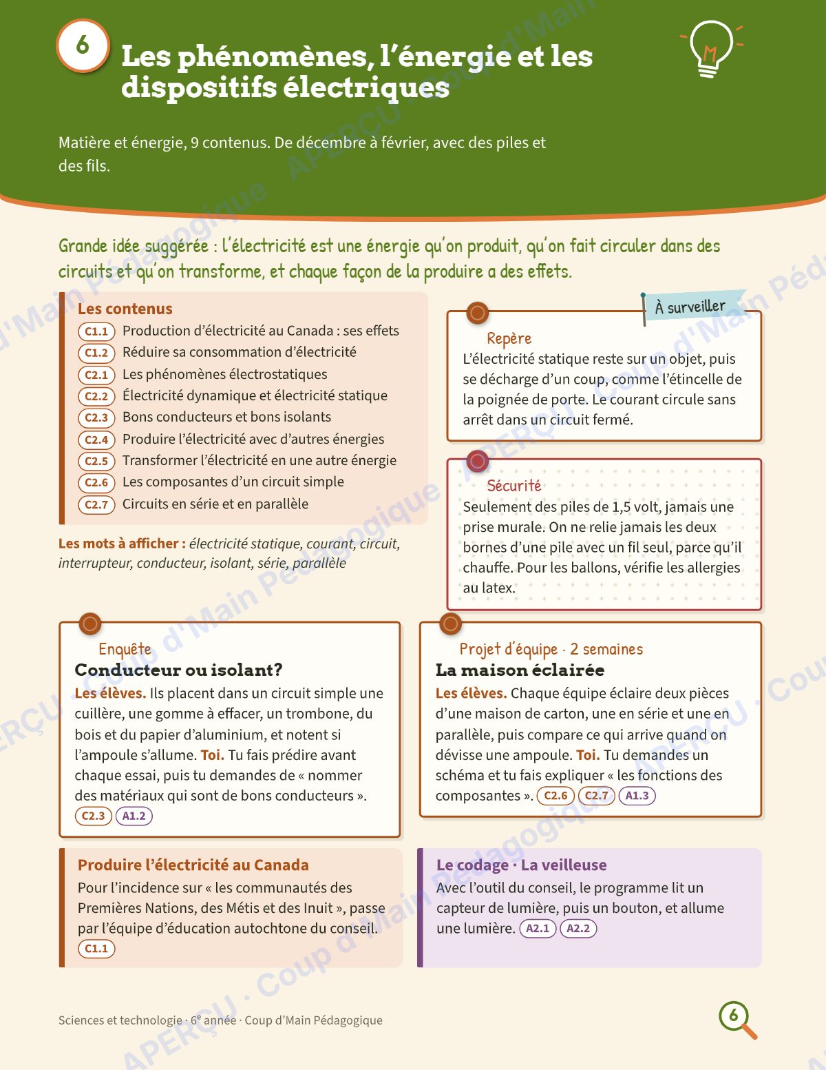 Page 6 — Planification annuelle Sciences — 6e année