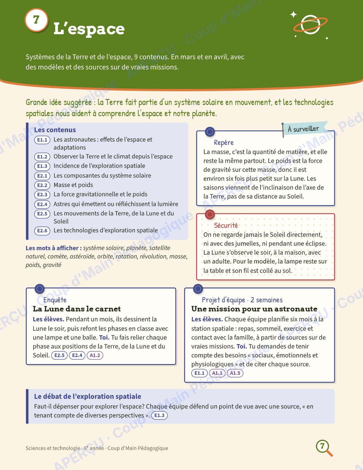 Page 7 — Planification annuelle Sciences — 6e année