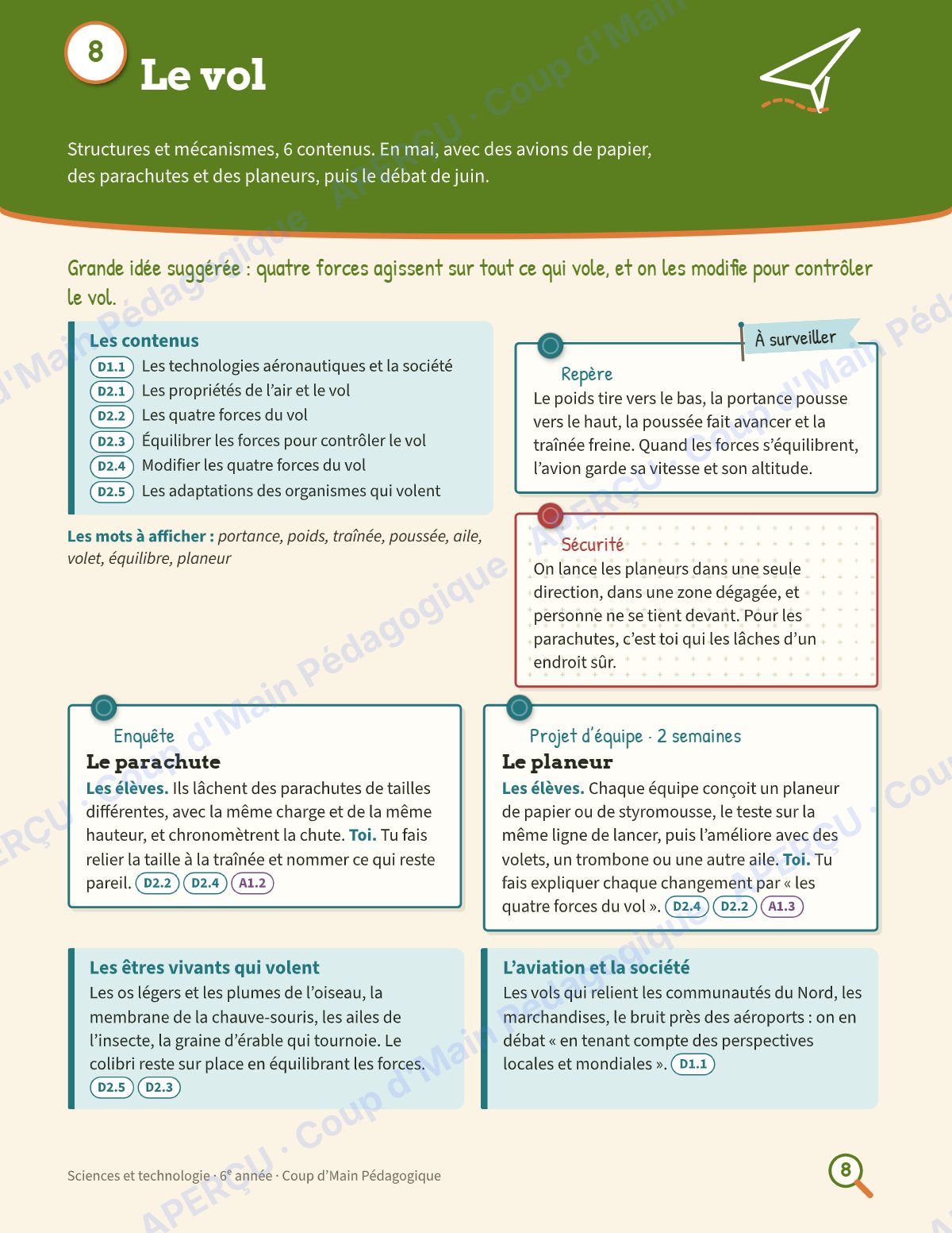 Page 8 — Planification annuelle Sciences — 6e année