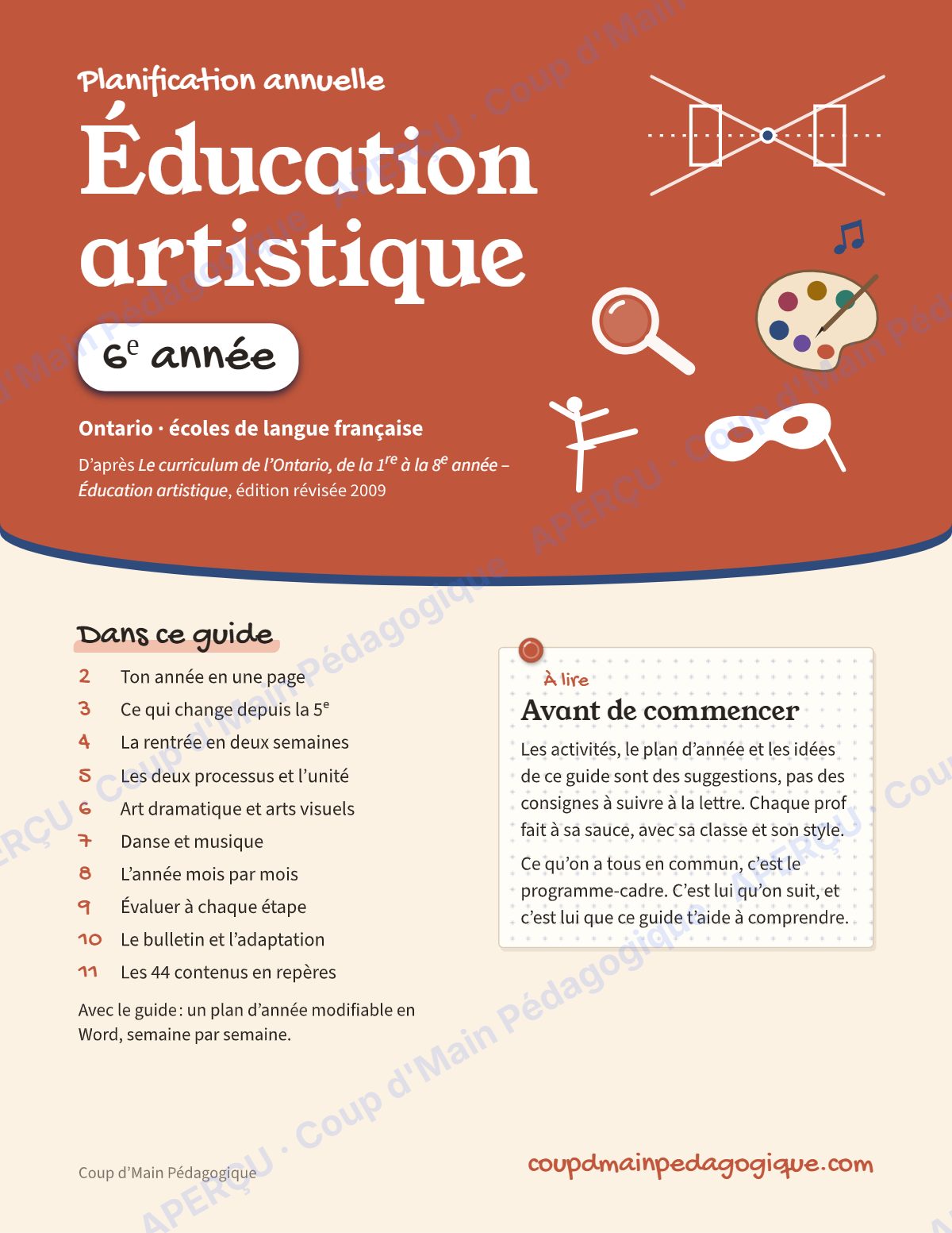 Page 1 — Planification annuelle Arts — 6e année