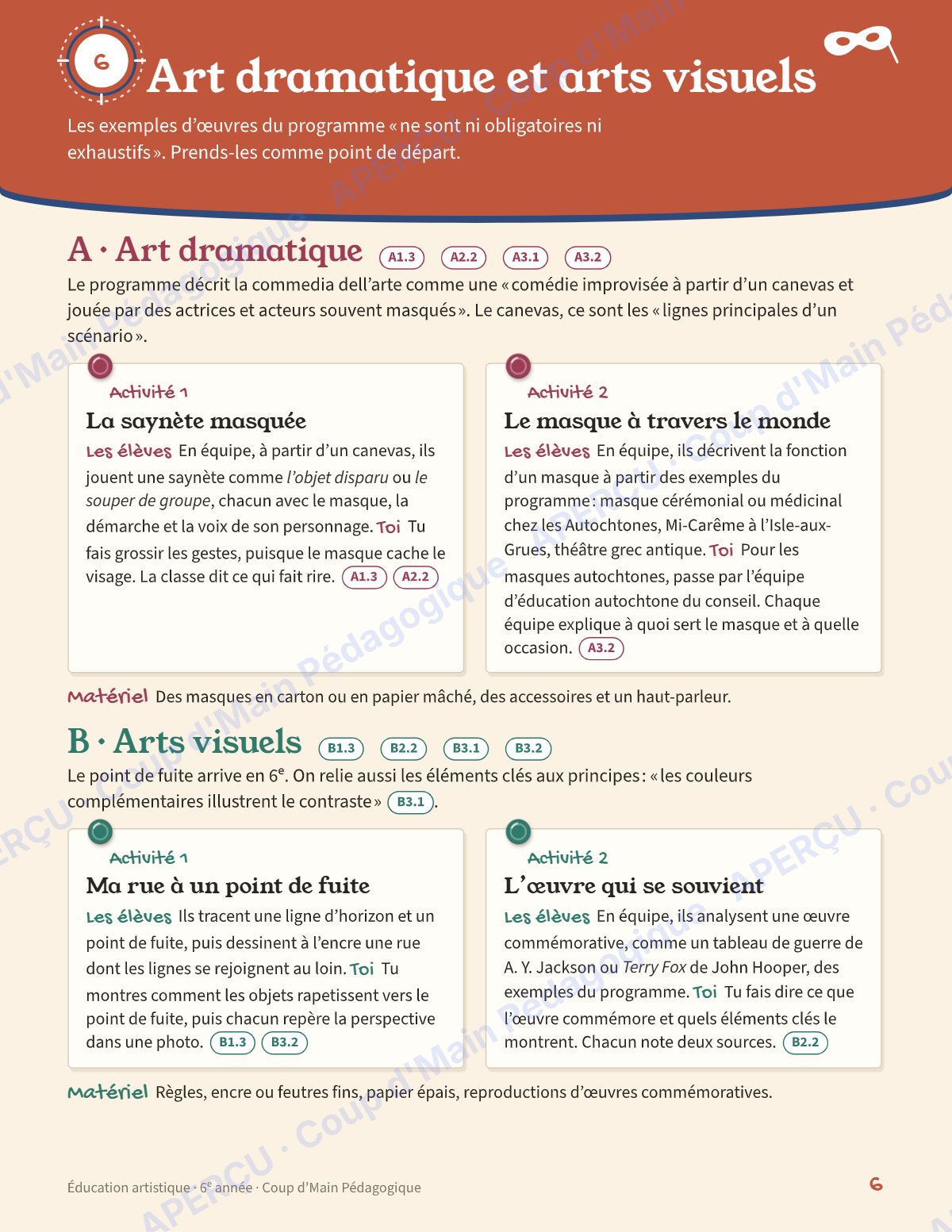 Page 6 — Planification annuelle Arts — 6e année