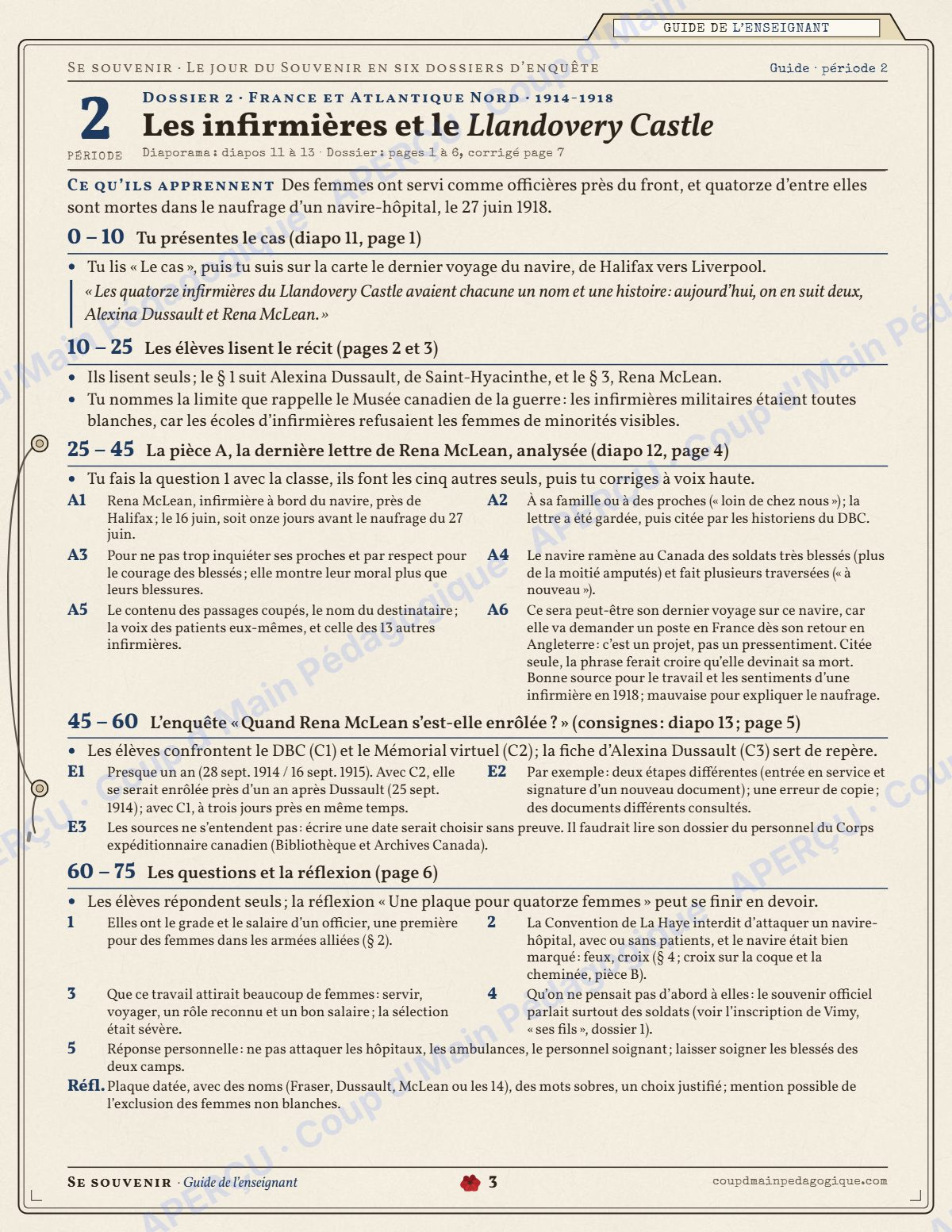 Page 3 — Jour du Souvenir en 6 dossiers — 9e-10e année, unité