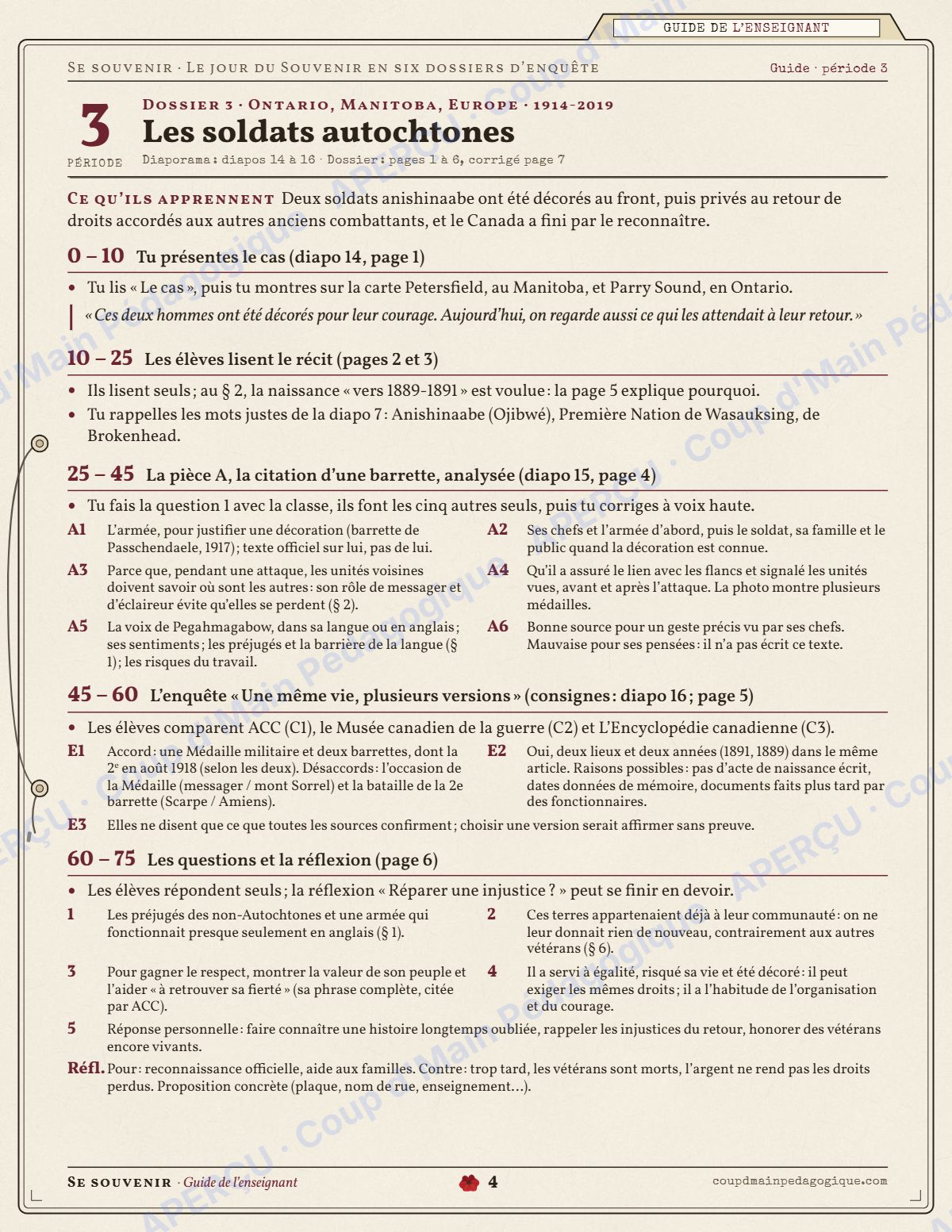 Page 4 — Jour du Souvenir en 6 dossiers — 9e-10e année, unité