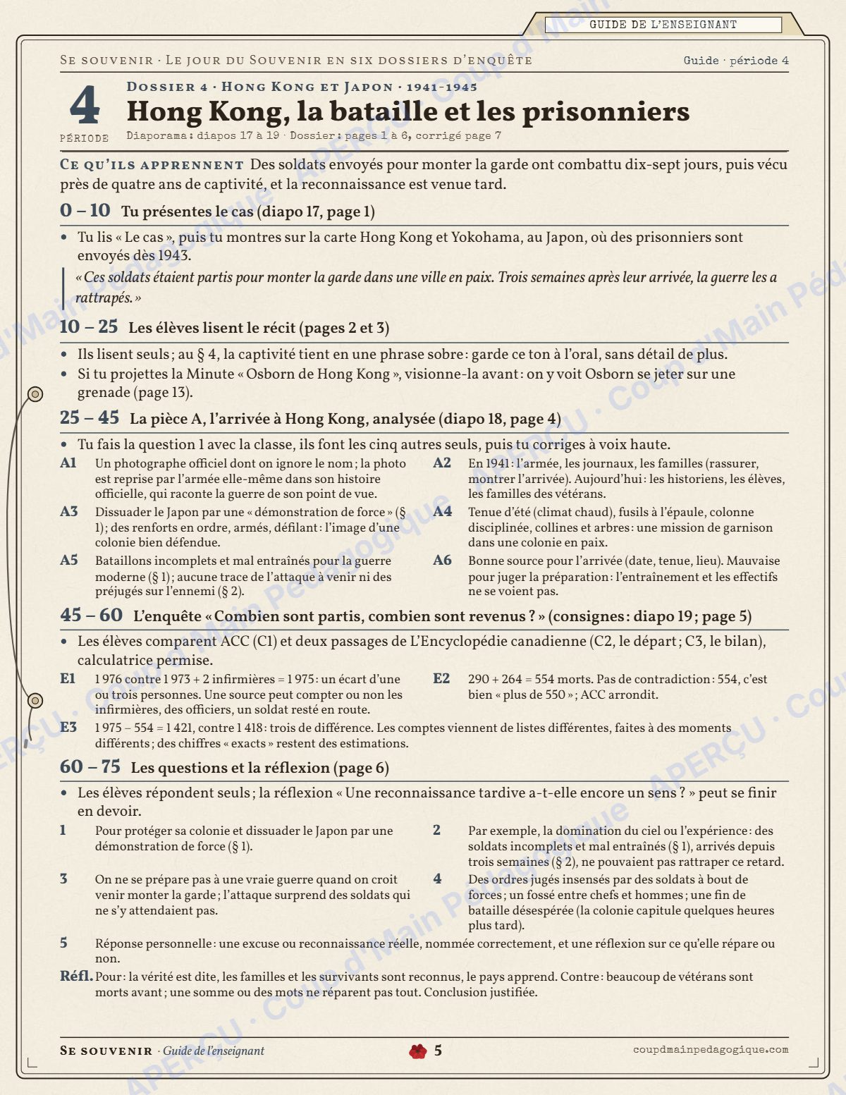 Page 5 — Jour du Souvenir en 6 dossiers — 9e-10e année, unité