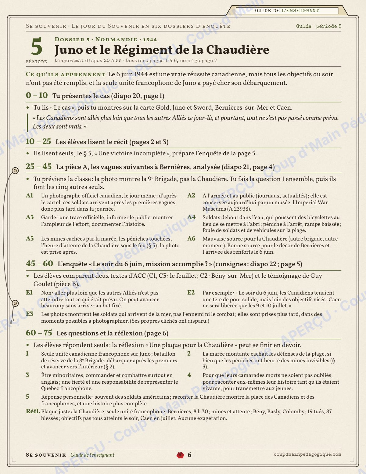 Page 6 — Jour du Souvenir en 6 dossiers — 9e-10e année, unité