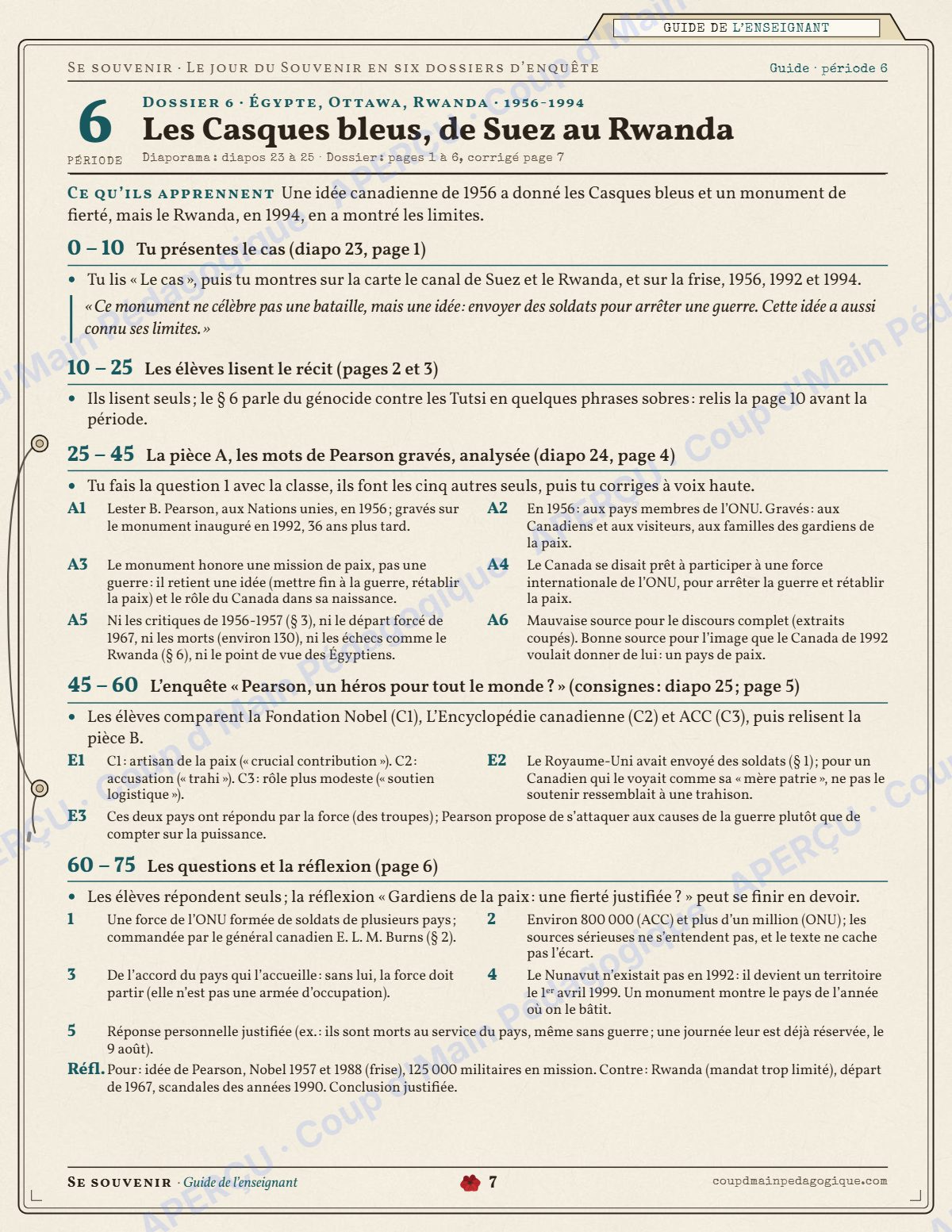 Page 7 — Jour du Souvenir en 6 dossiers — 9e-10e année, unité