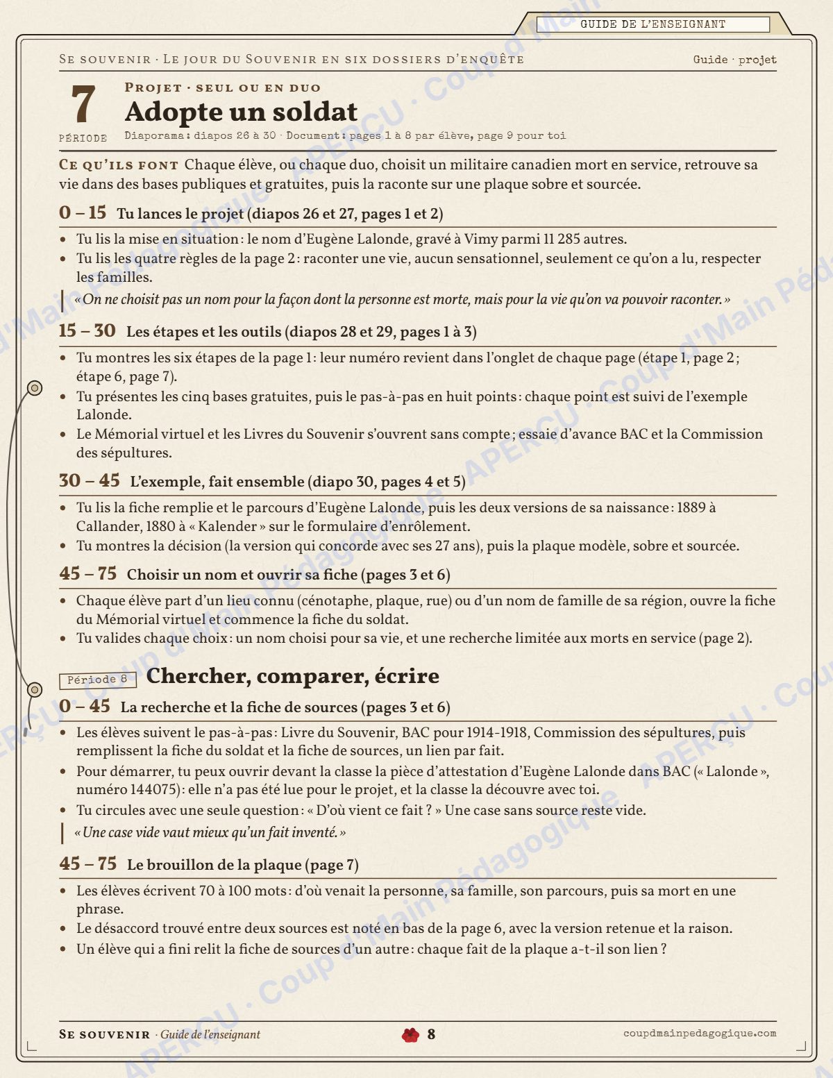 Page 8 — Jour du Souvenir en 6 dossiers — 9e-10e année, unité