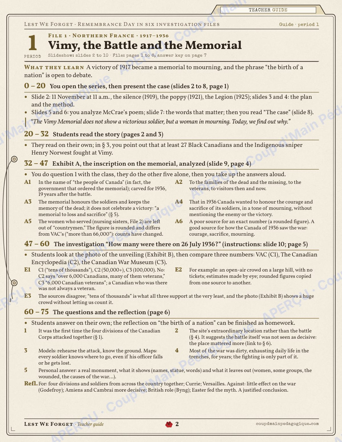Page 2 — Jour du Souvenir en anglais — 9e-10e année, unité
