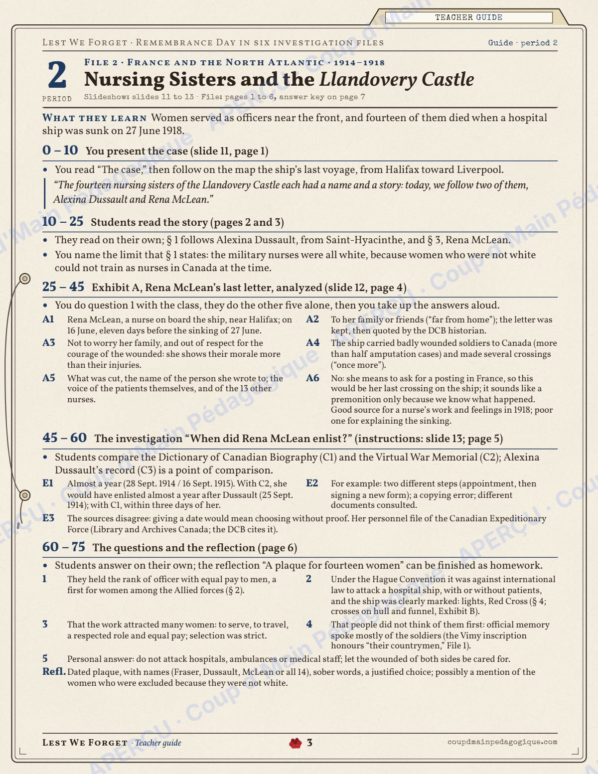 Page 3 — Jour du Souvenir en anglais — 9e-10e année, unité
