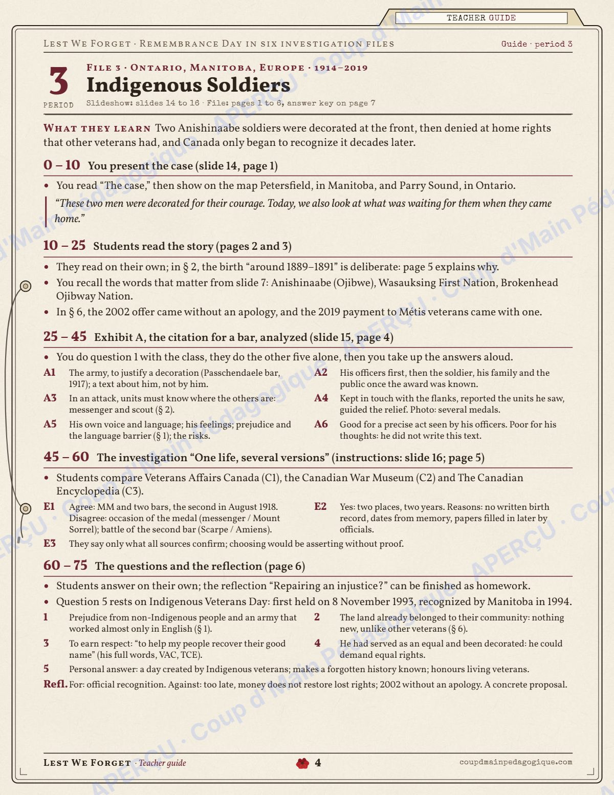 Page 4 — Jour du Souvenir en anglais — 9e-10e année, unité