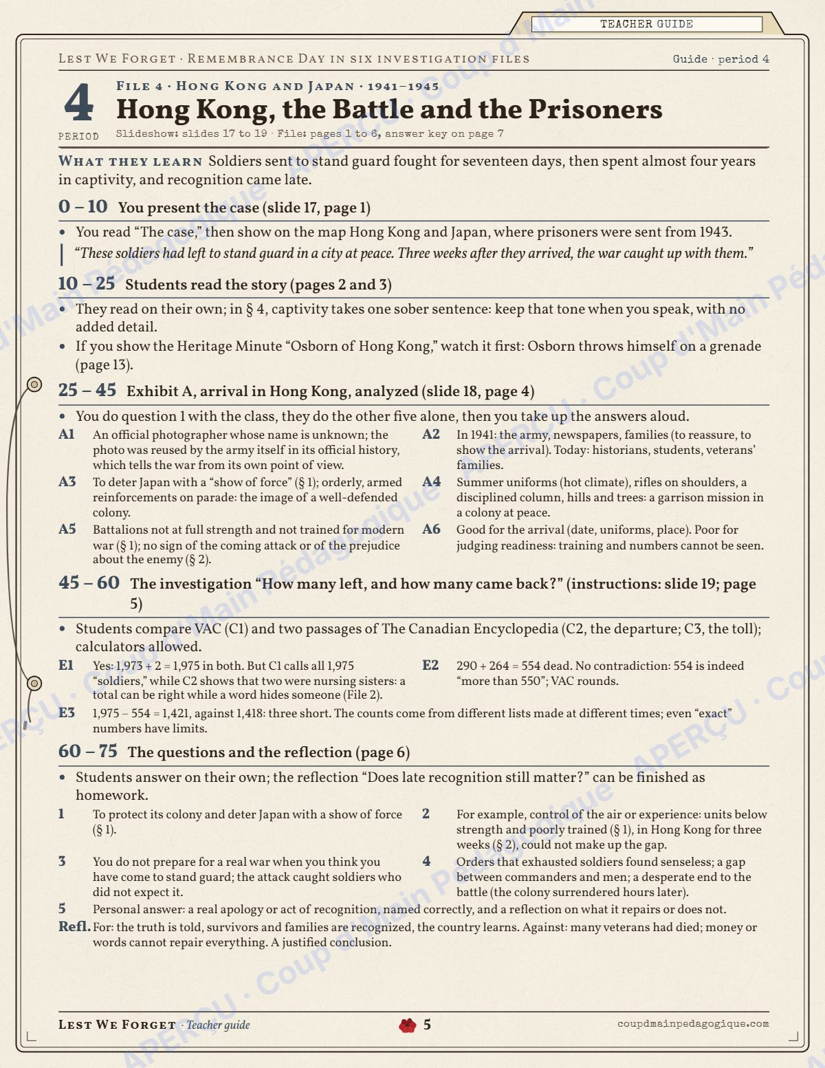 Page 5 — Jour du Souvenir en anglais — 9e-10e année, unité