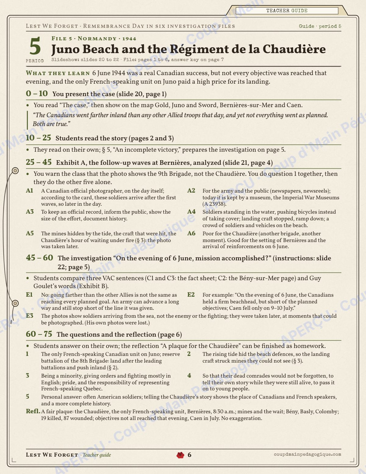 Page 6 — Jour du Souvenir en anglais — 9e-10e année, unité
