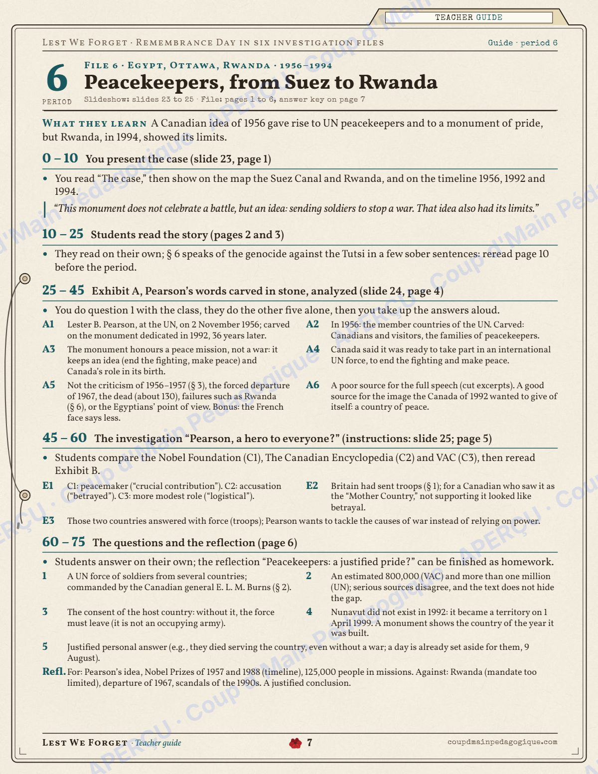 Page 7 — Jour du Souvenir en anglais — 9e-10e année, unité