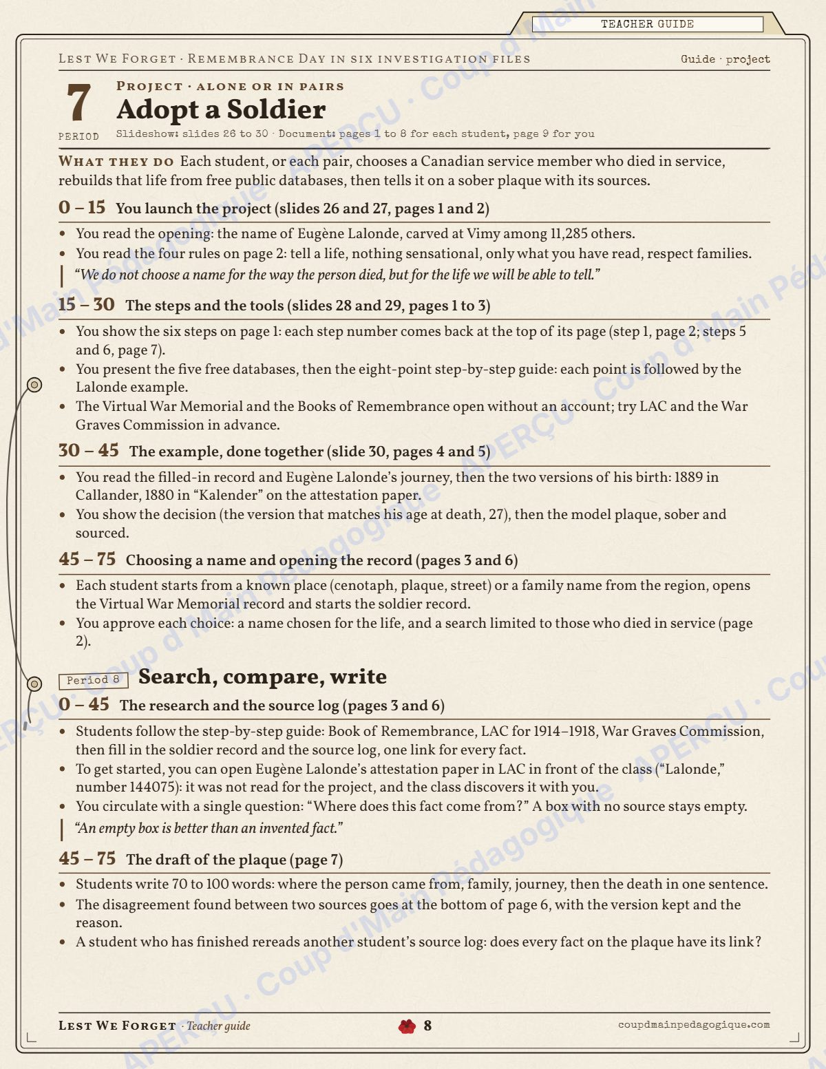 Page 8 — Jour du Souvenir en anglais — 9e-10e année, unité