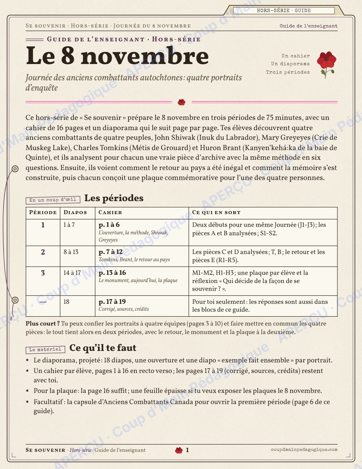 Page 1 — Vétérans autochtones — 10e-12e année, mini-unité