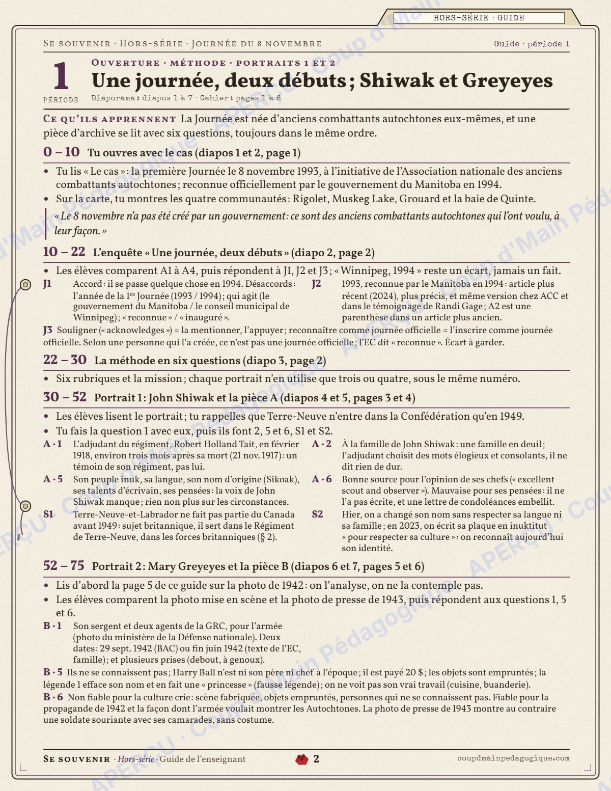 Page 2 — Vétérans autochtones — 10e-12e année, mini-unité