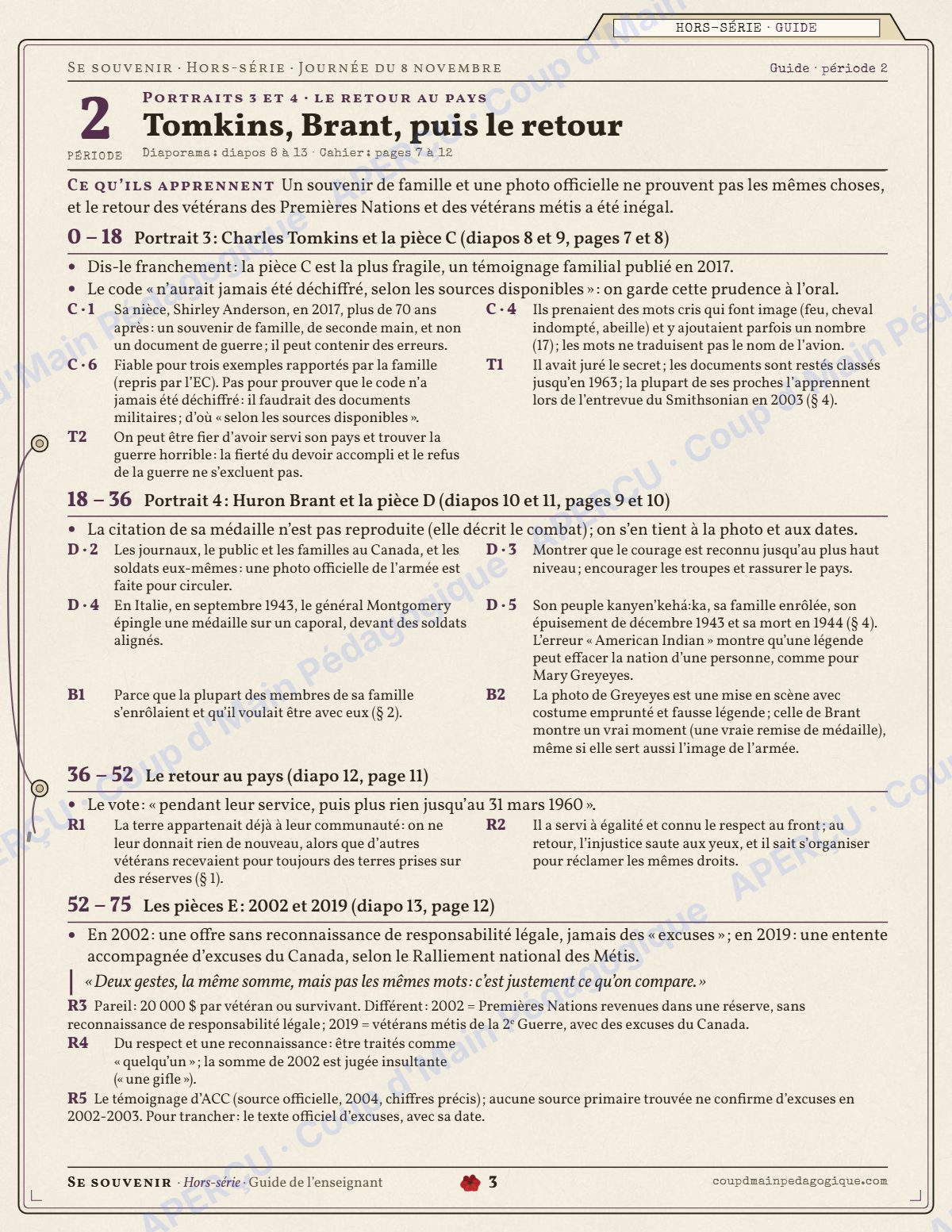 Page 3 — Vétérans autochtones — 10e-12e année, mini-unité