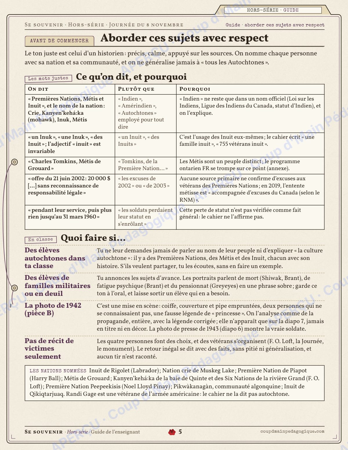Page 5 — Vétérans autochtones — 10e-12e année, mini-unité