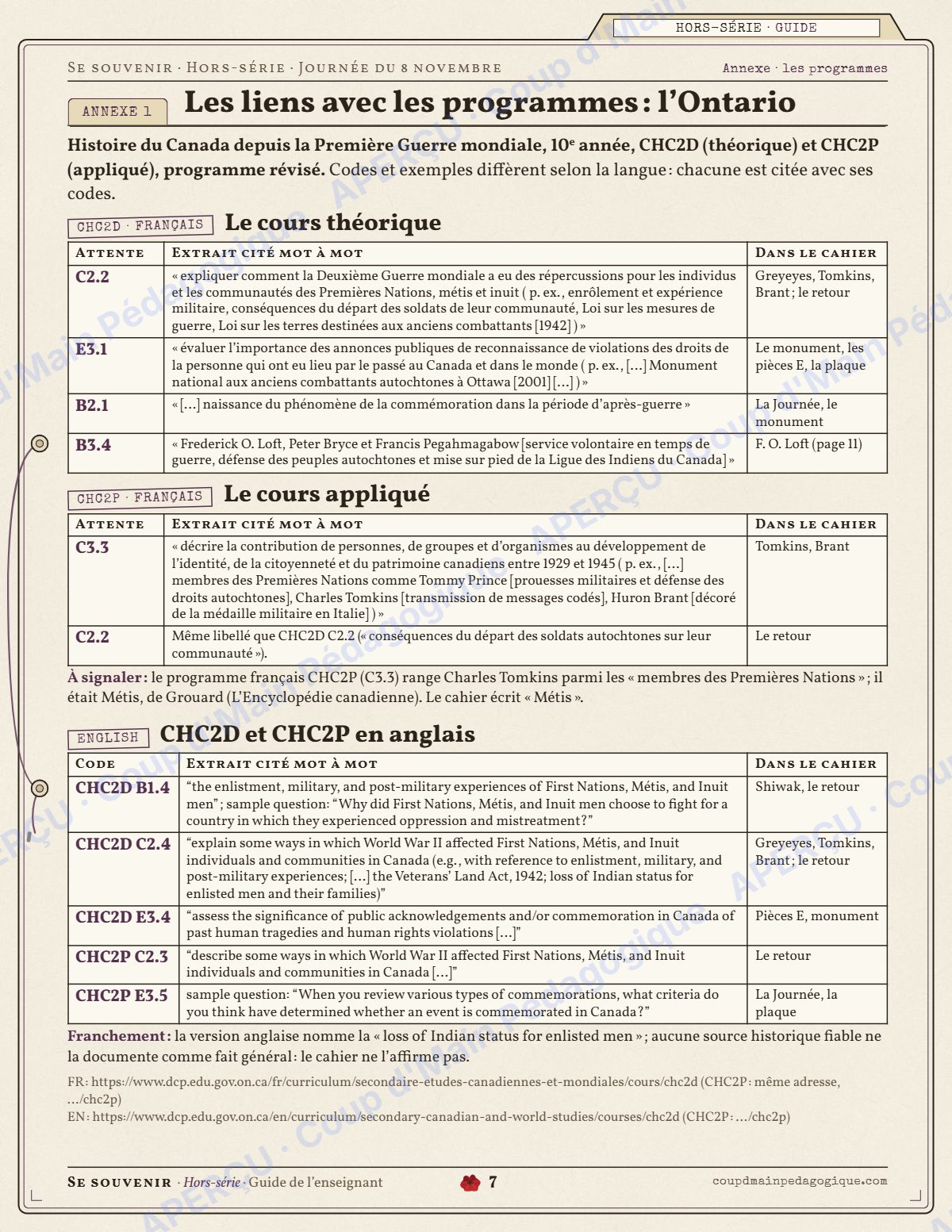 Page 7 — Vétérans autochtones — 10e-12e année, mini-unité