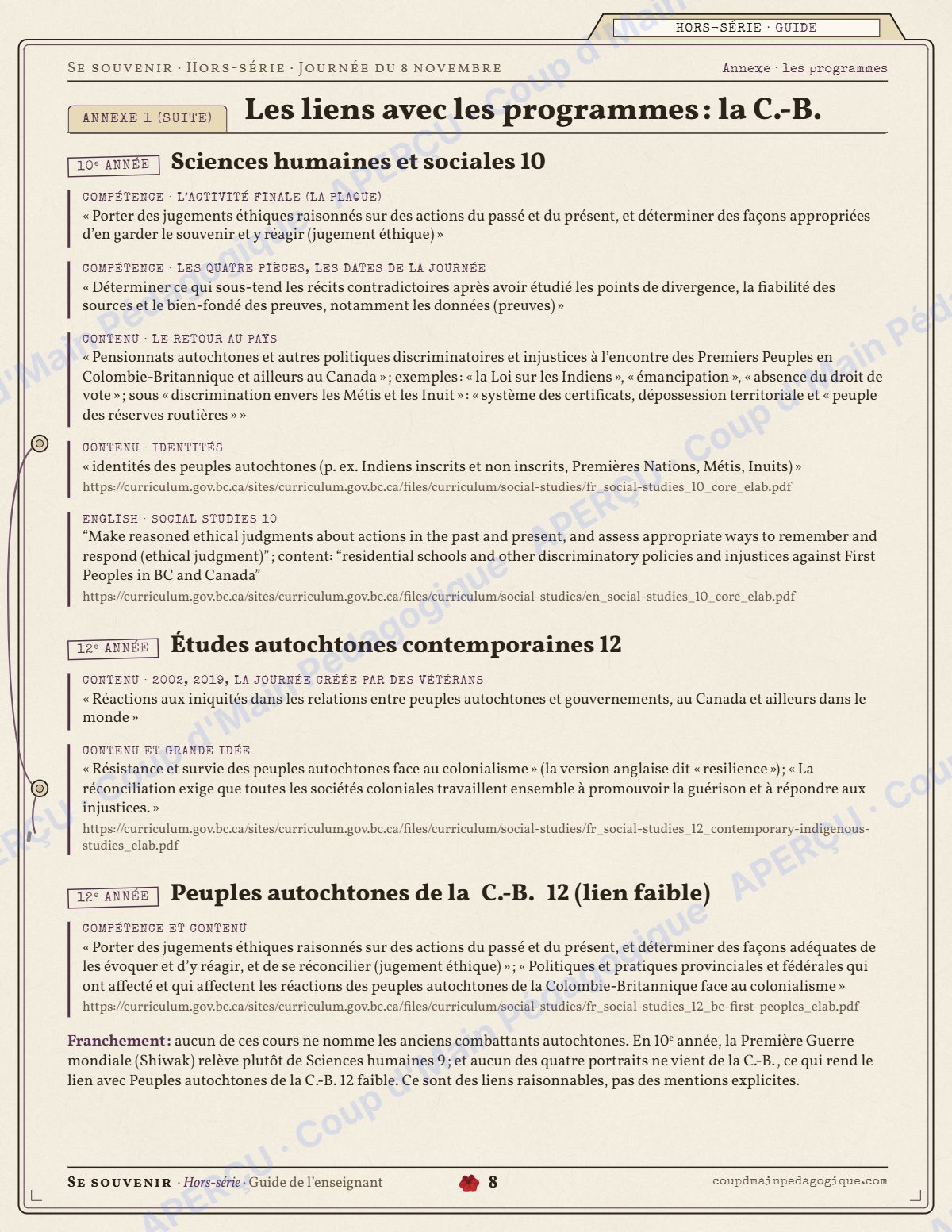 Page 8 — Vétérans autochtones — 10e-12e année, mini-unité
