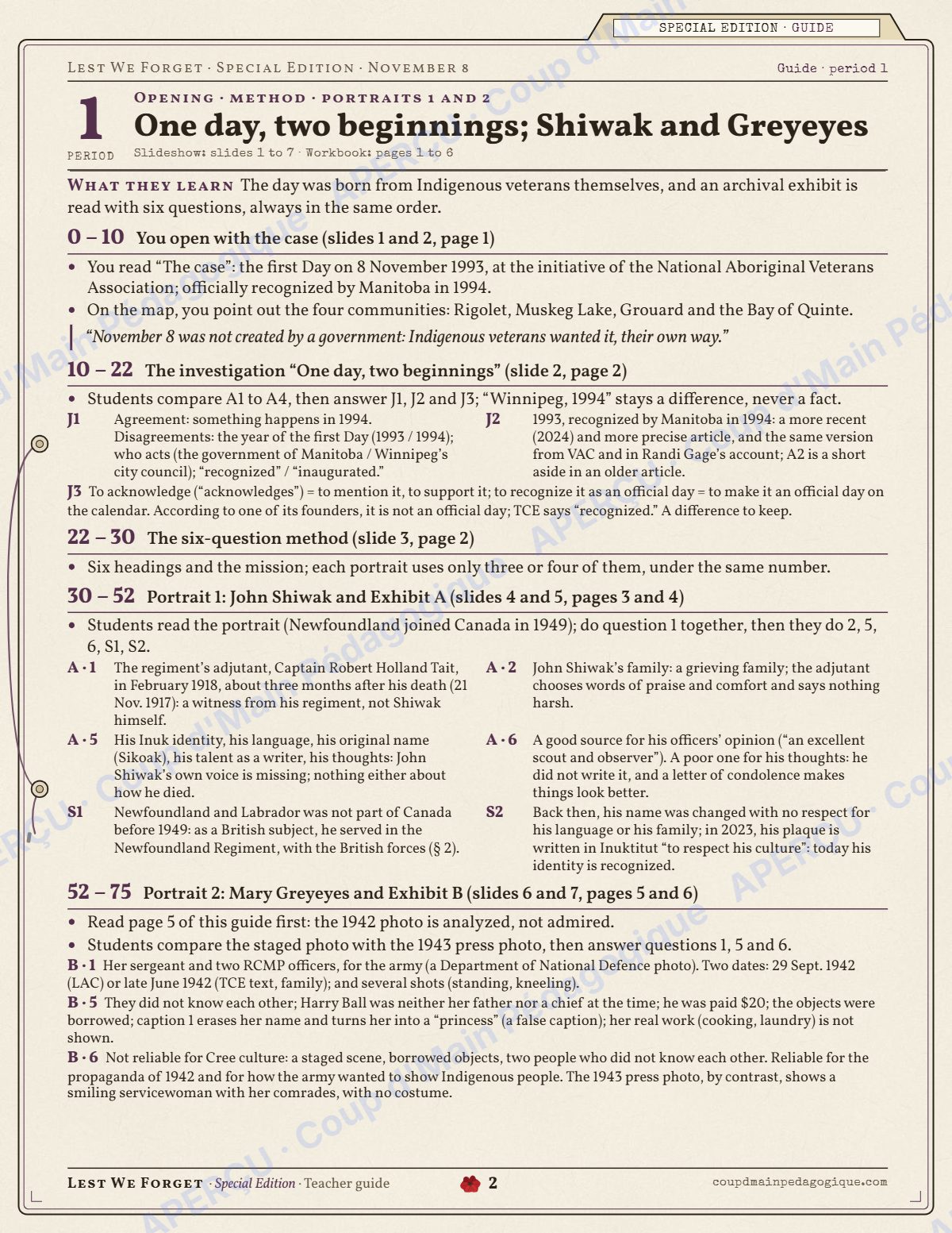 Page 2 — Indigenous Veterans Day — 10e-12e année, en anglais