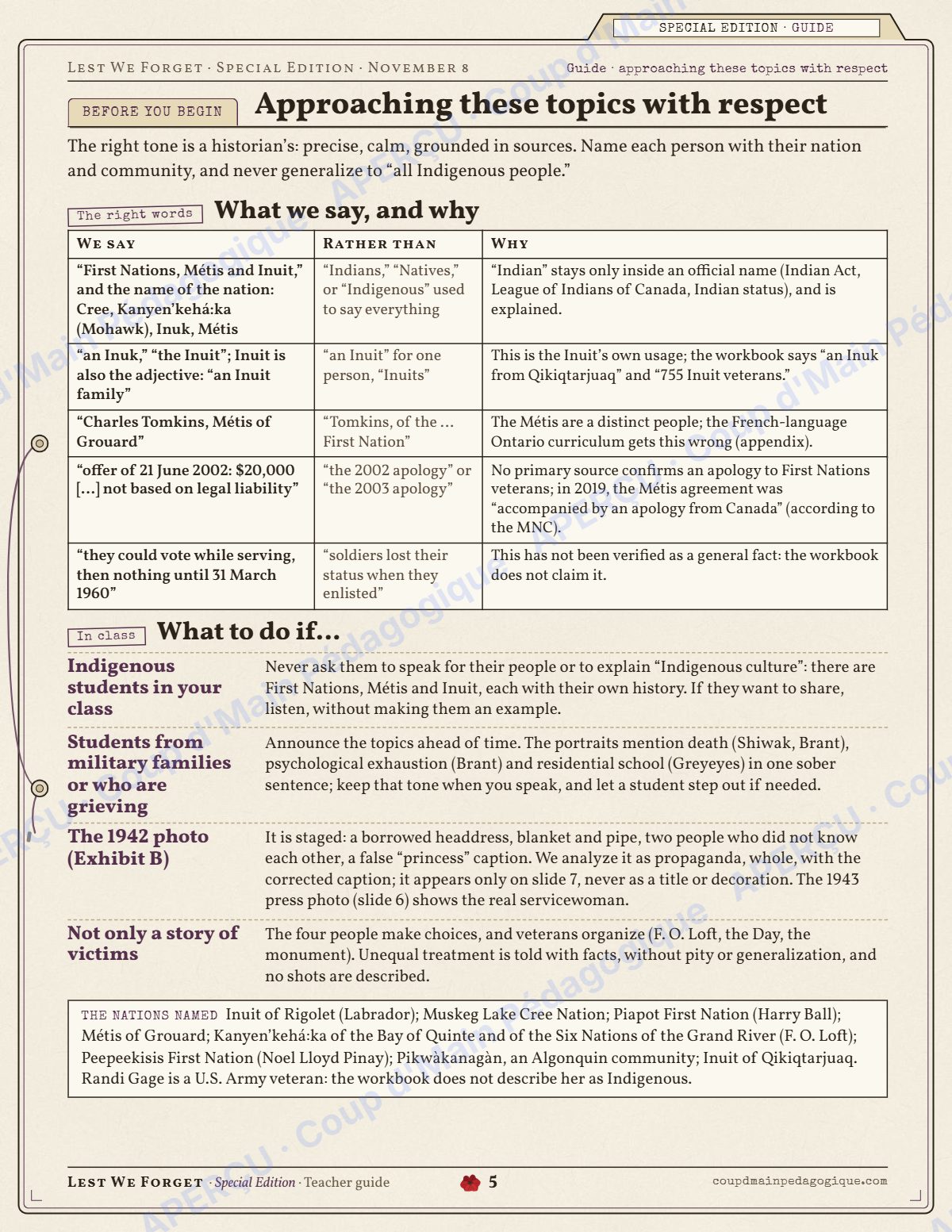 Page 5 — Indigenous Veterans Day — 10e-12e année, en anglais