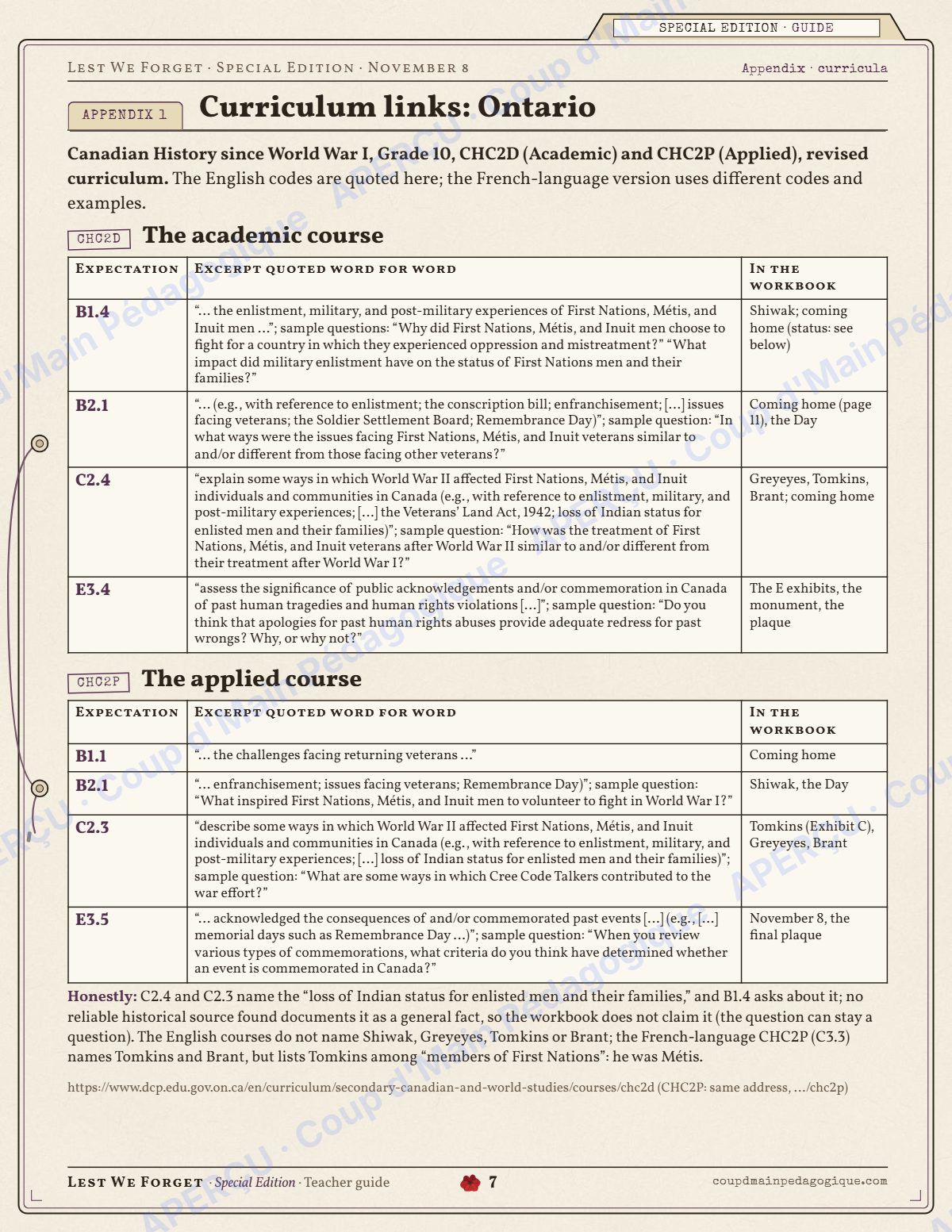 Page 7 — Indigenous Veterans Day — 10e-12e année, en anglais
