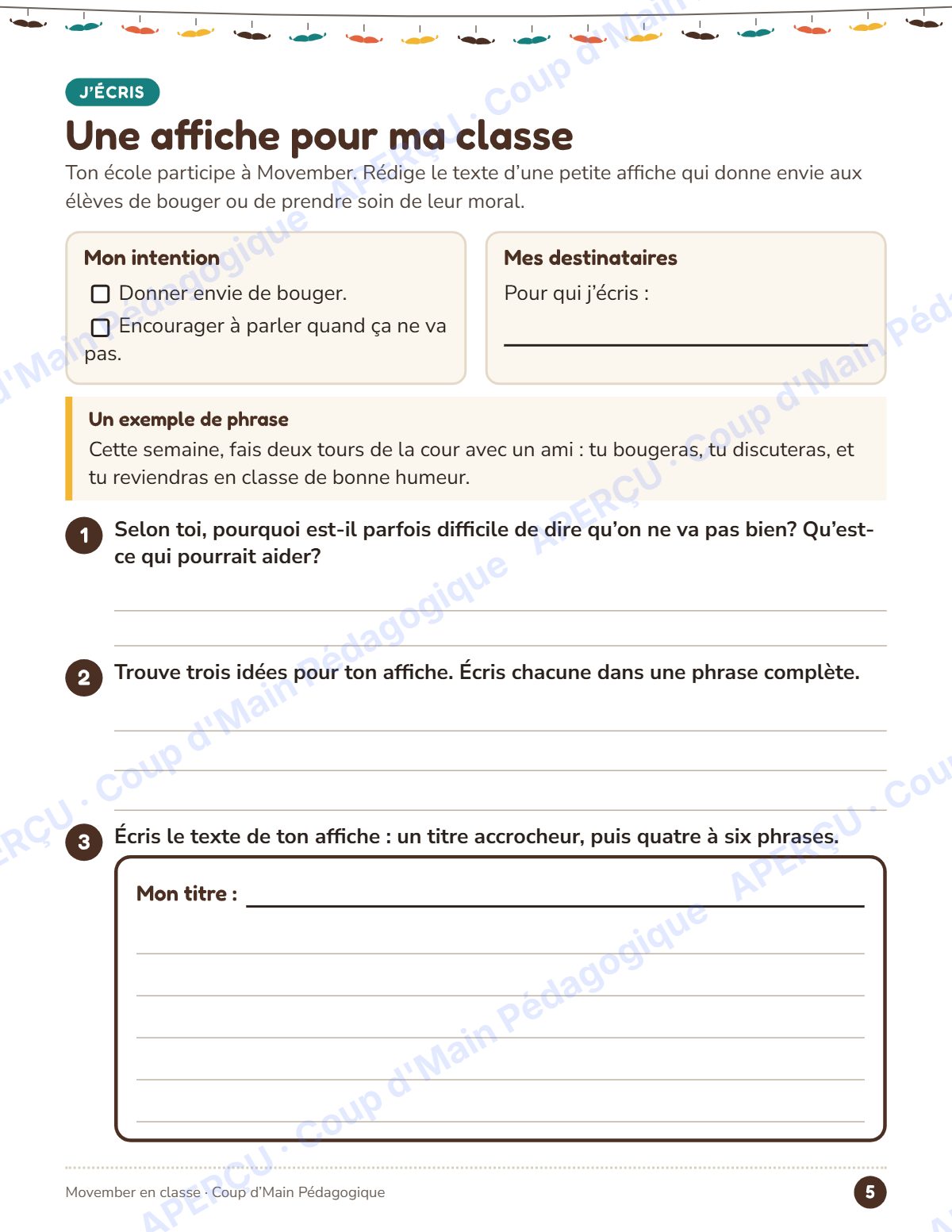 Page 5 — Movember, pourquoi des moustaches — 4e-6e année, lecture