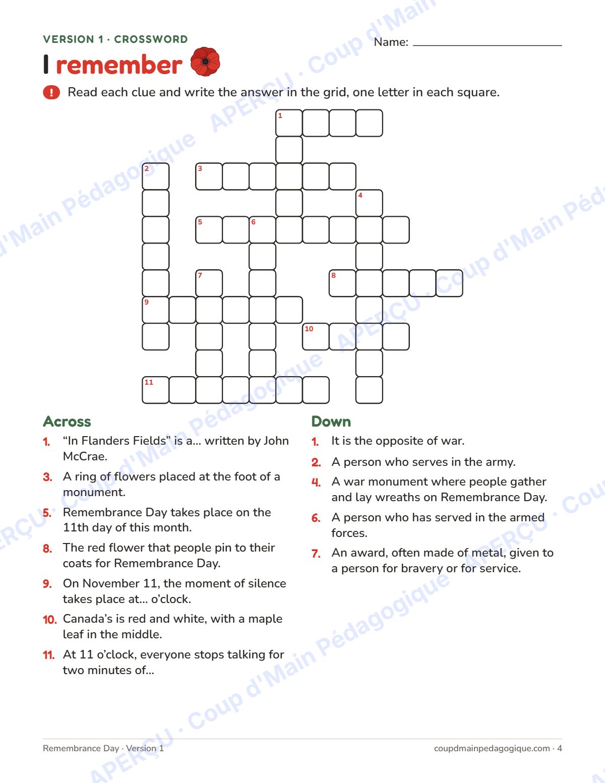 Page 4 — Jeux du jour du Souvenir (anglais) — gratuit