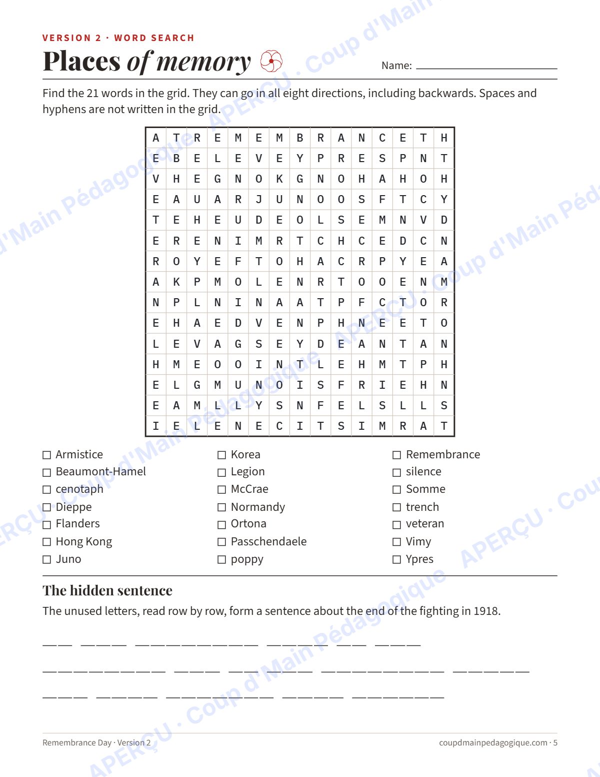 Page 5 — Jeux du jour du Souvenir (anglais) — gratuit