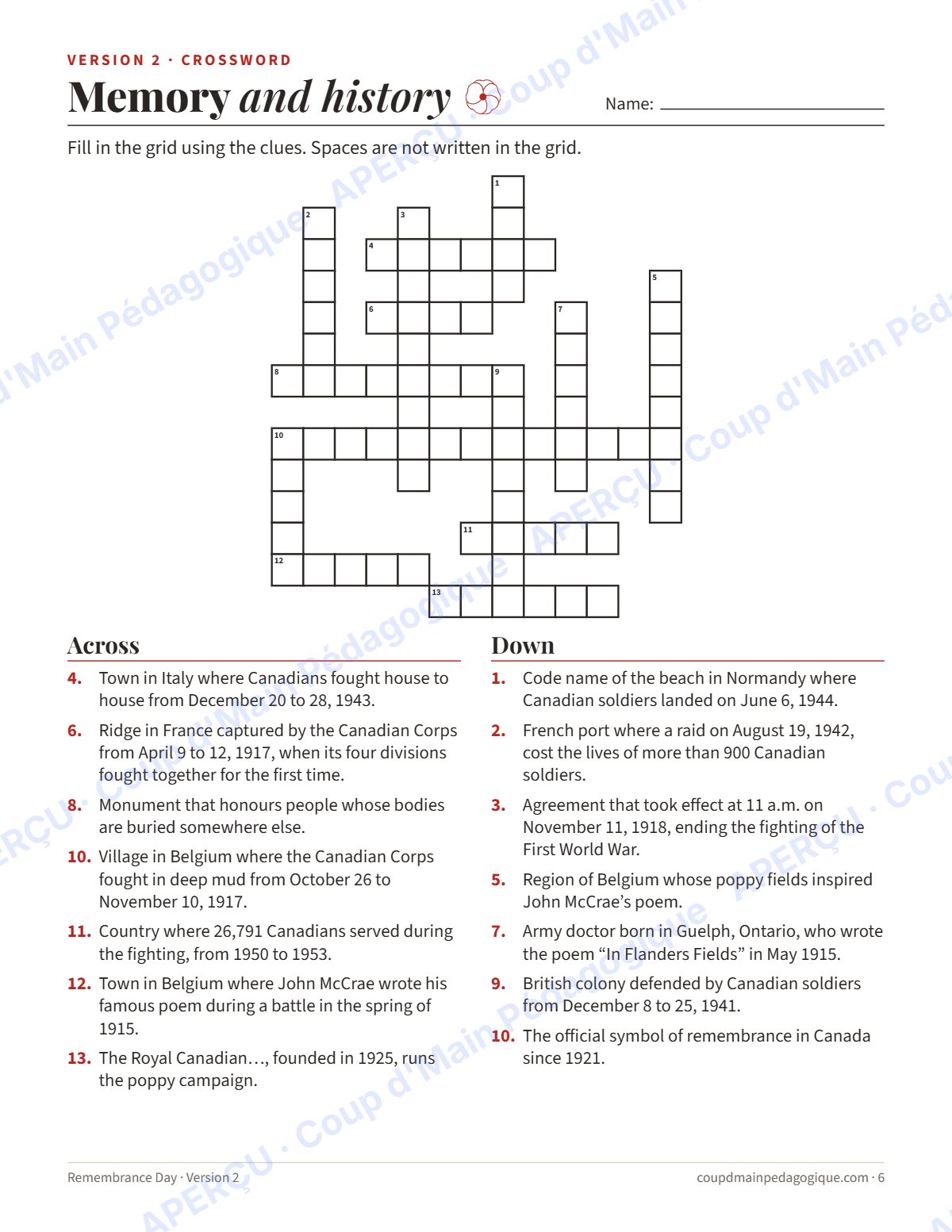 Page 6 — Jeux du jour du Souvenir (anglais) — gratuit