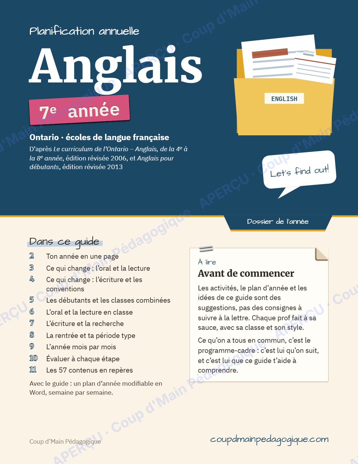 Page 1 — Planification annuelle Anglais — 7e année