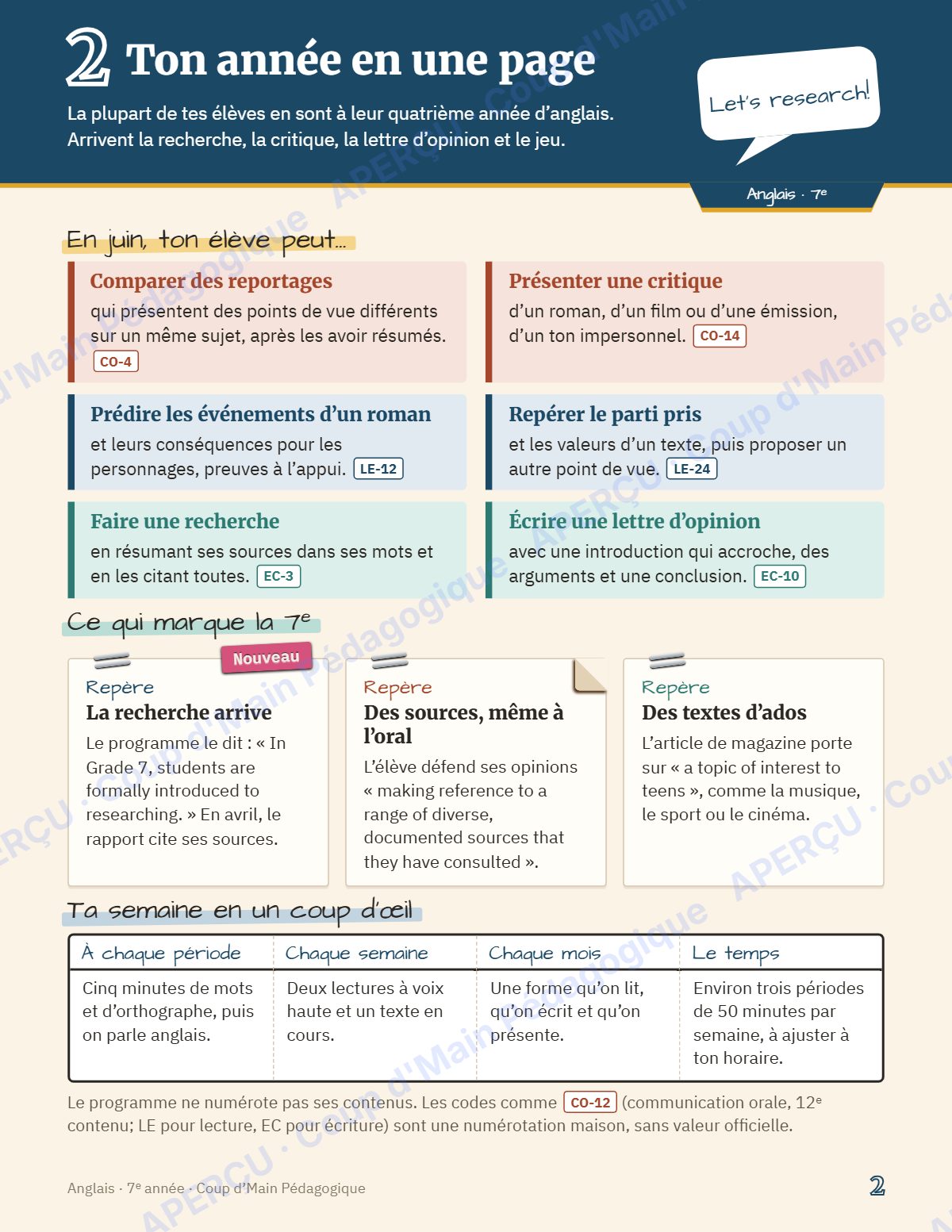 Page 2 — Planification annuelle Anglais — 7e année