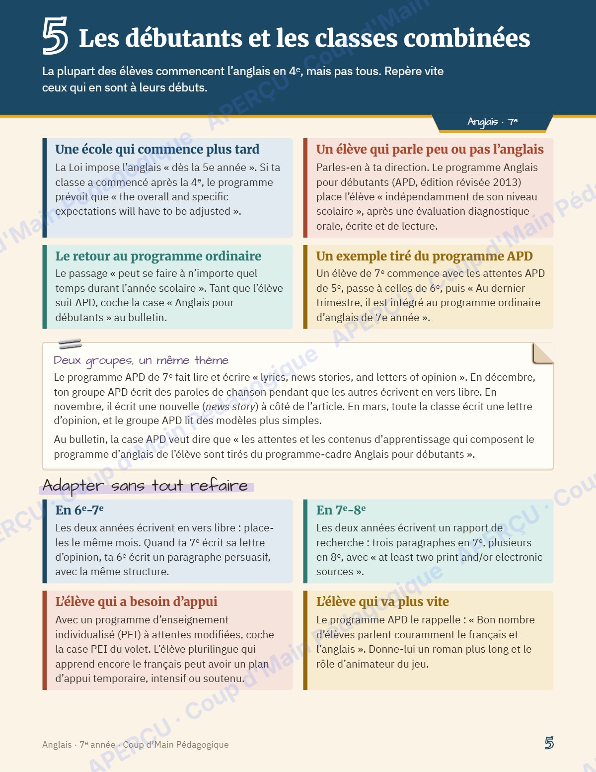 Page 5 — Planification annuelle Anglais — 7e année
