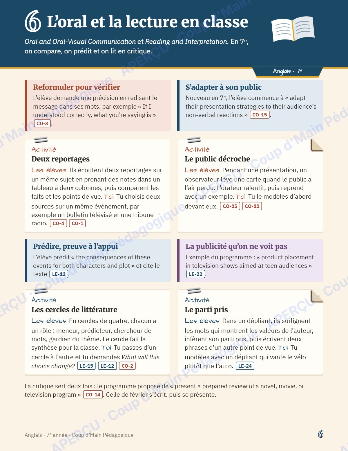 Page 6 — Planification annuelle Anglais — 7e année
