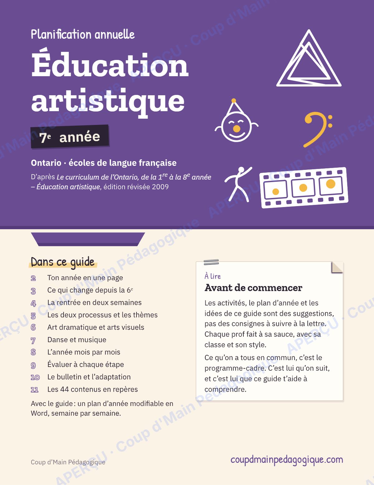 Page 1 — Planification annuelle Arts — 7e année