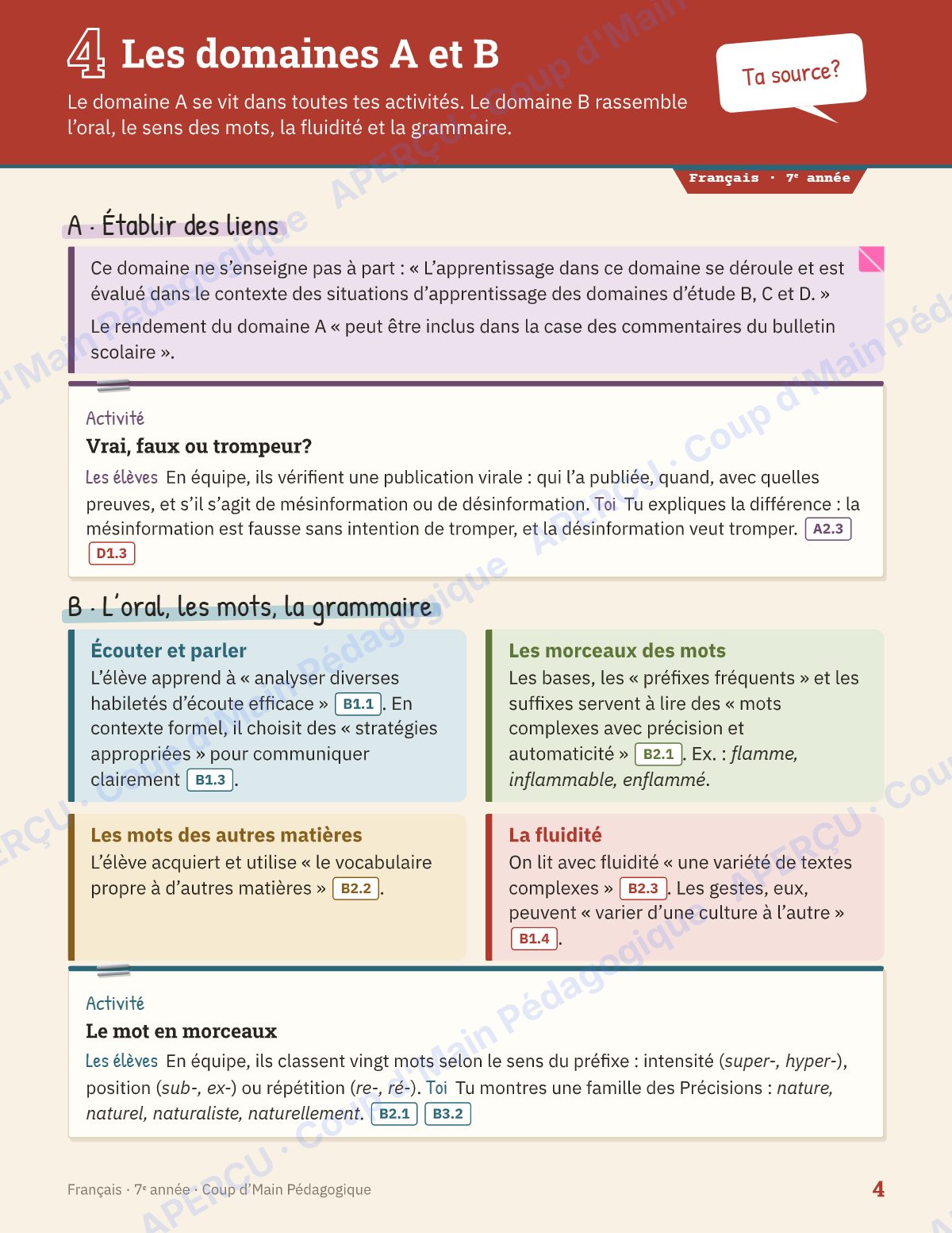Page 4 — Planification annuelle Français — 7e année