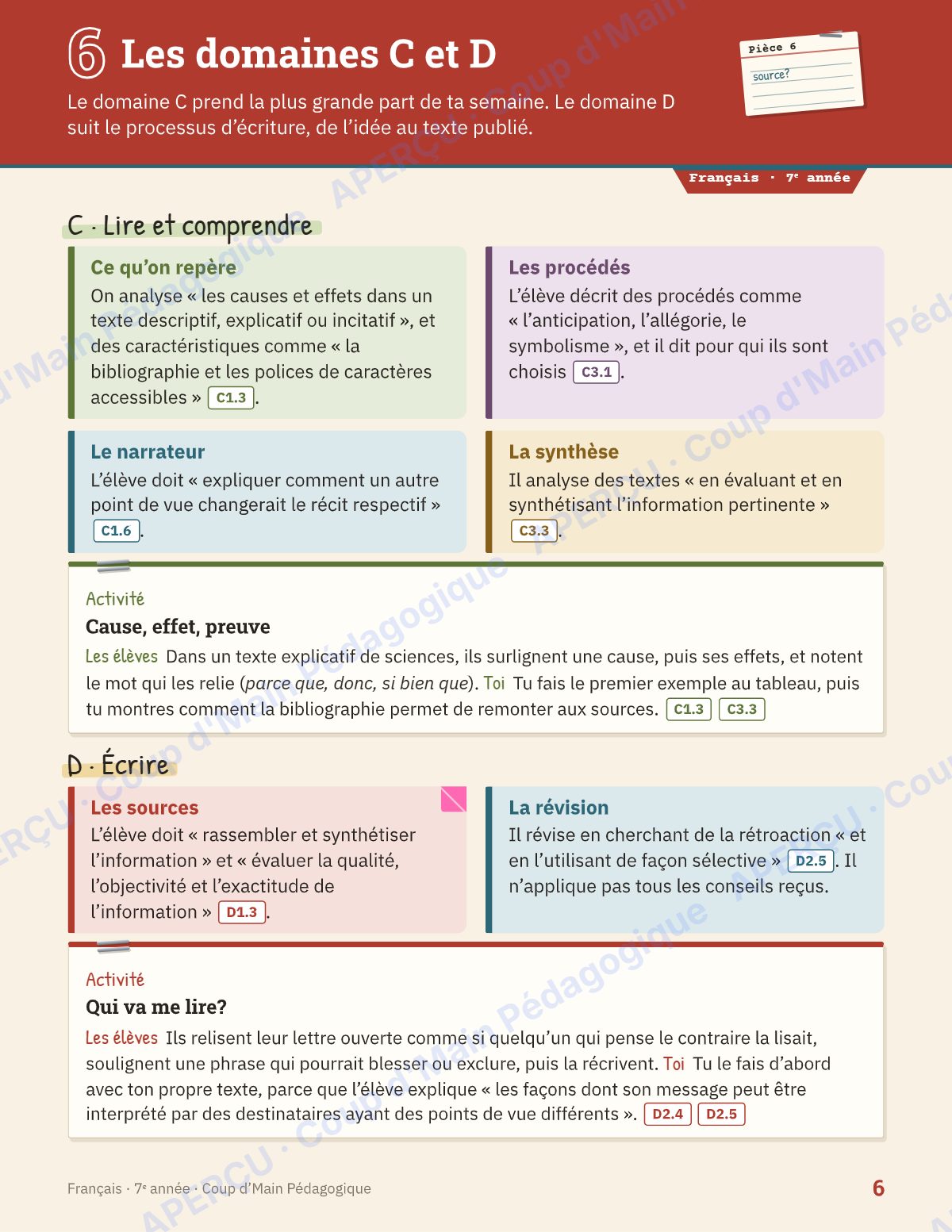 Page 6 — Planification annuelle Français — 7e année
