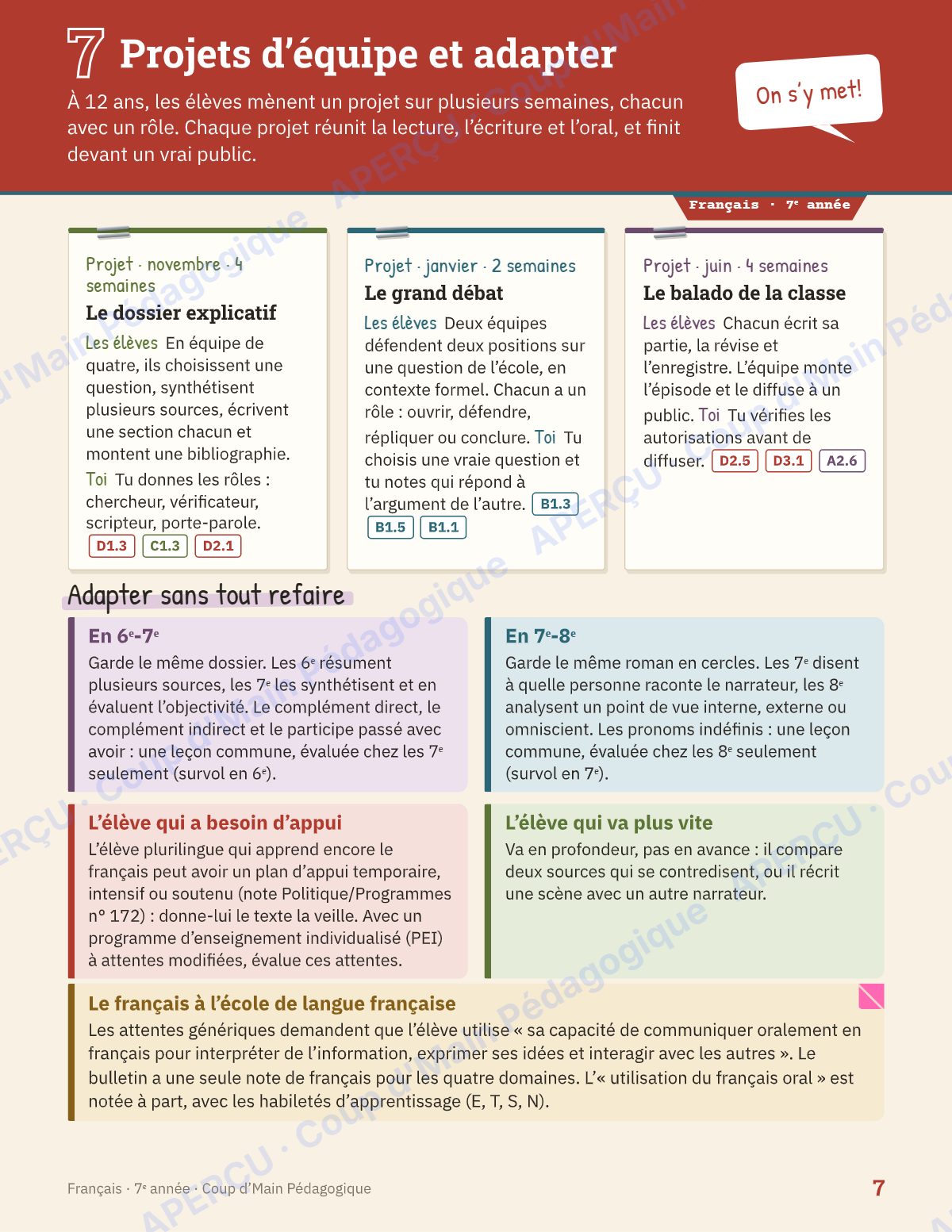 Page 7 — Planification annuelle Français — 7e année