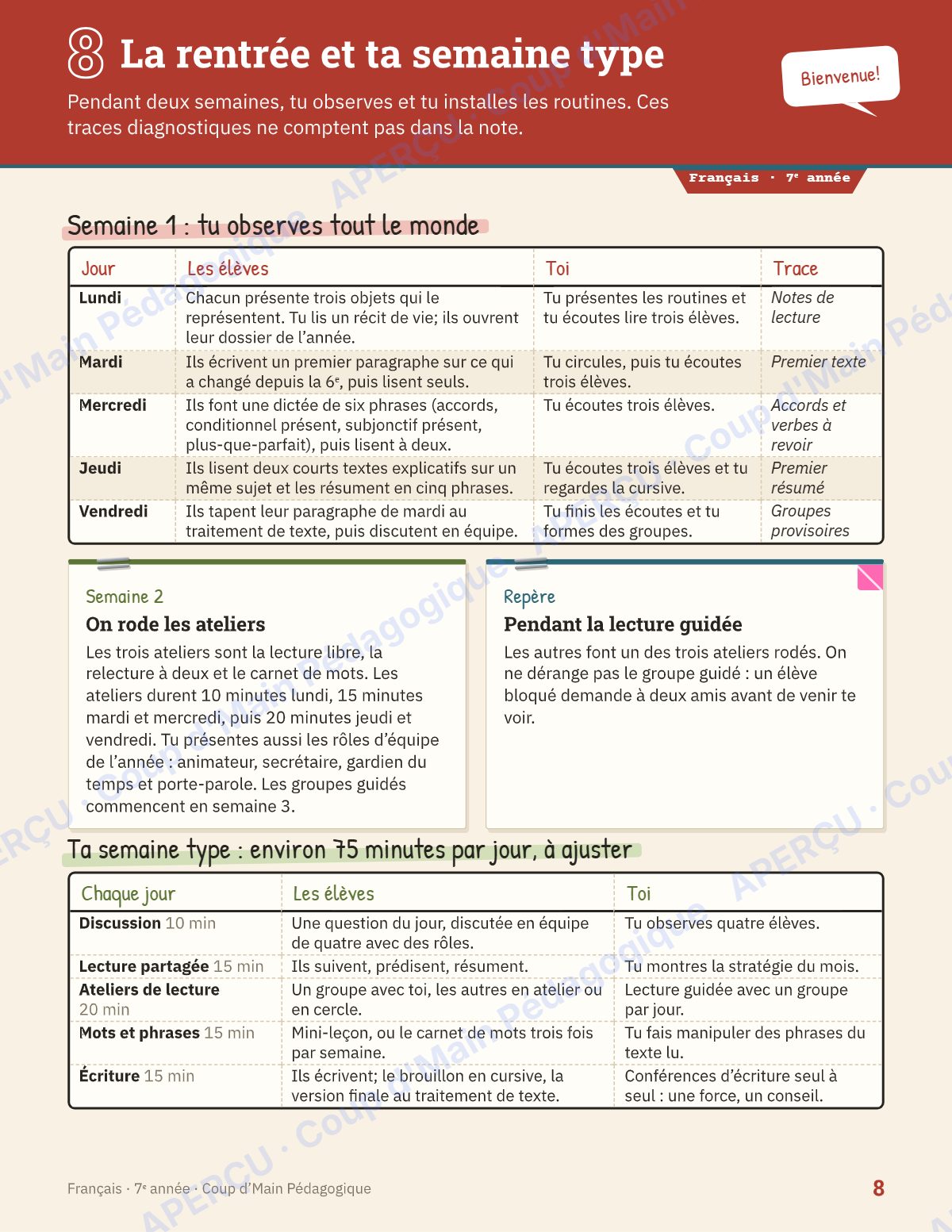 Page 8 — Planification annuelle Français — 7e année