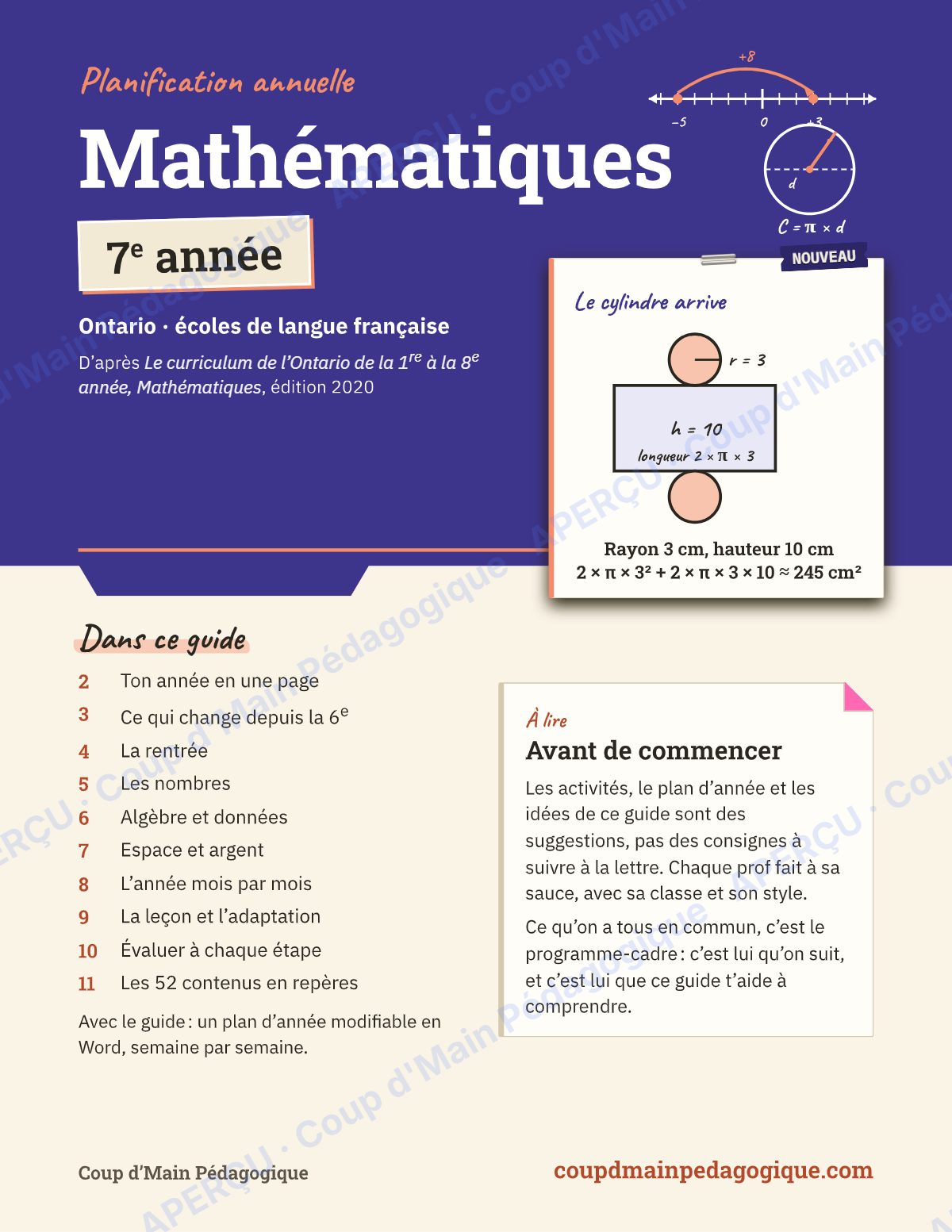 Page 1 — Planification annuelle Mathématiques — 7e année