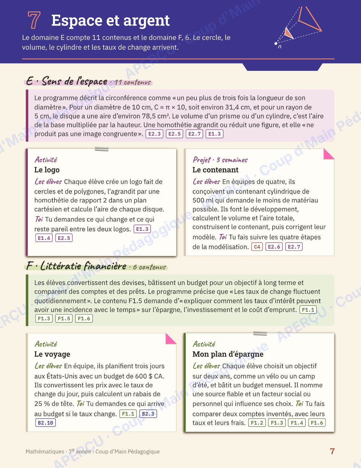 Page 7 — Planification annuelle Mathématiques — 7e année