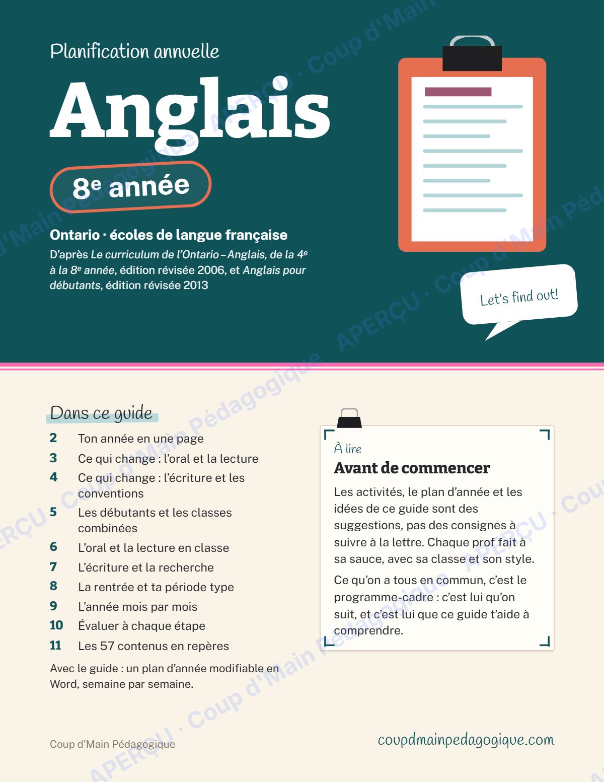 Page 1 — Planification annuelle Anglais — 8e année