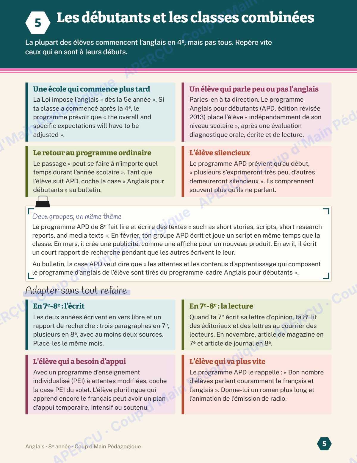 Page 5 — Planification annuelle Anglais — 8e année