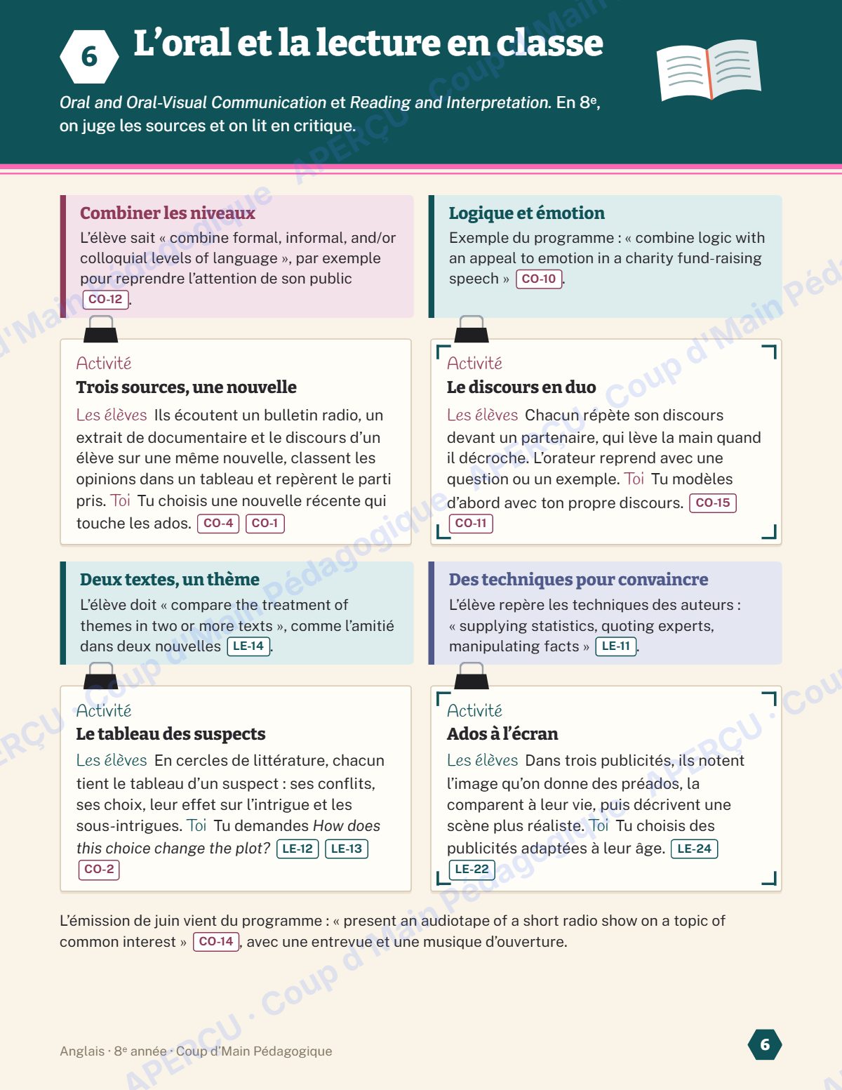 Page 6 — Planification annuelle Anglais — 8e année