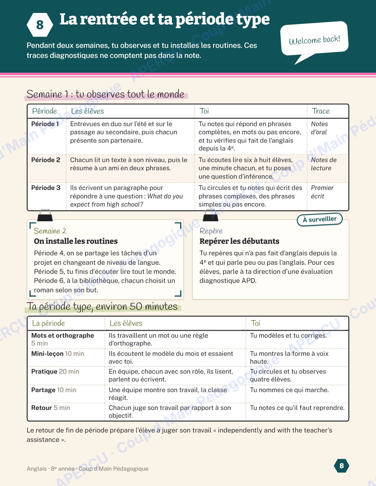 Page 8 — Planification annuelle Anglais — 8e année