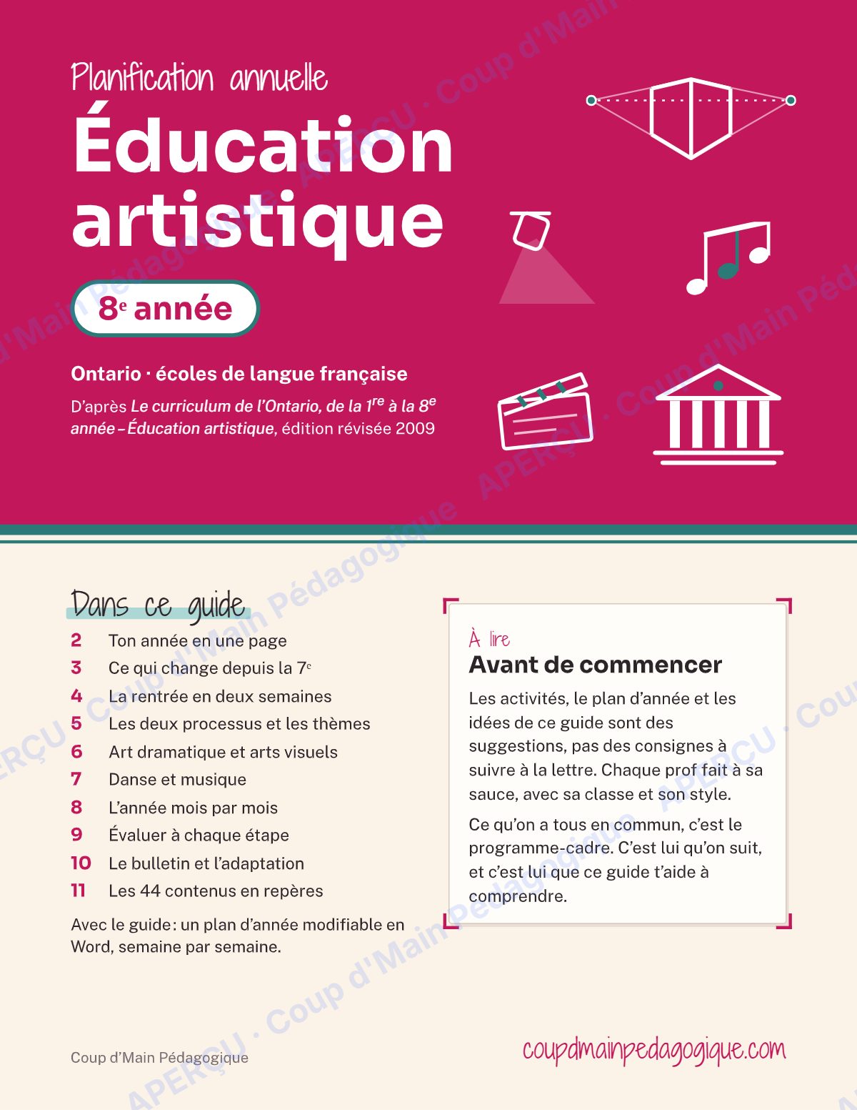 Page 1 — Planification annuelle Arts — 8e année