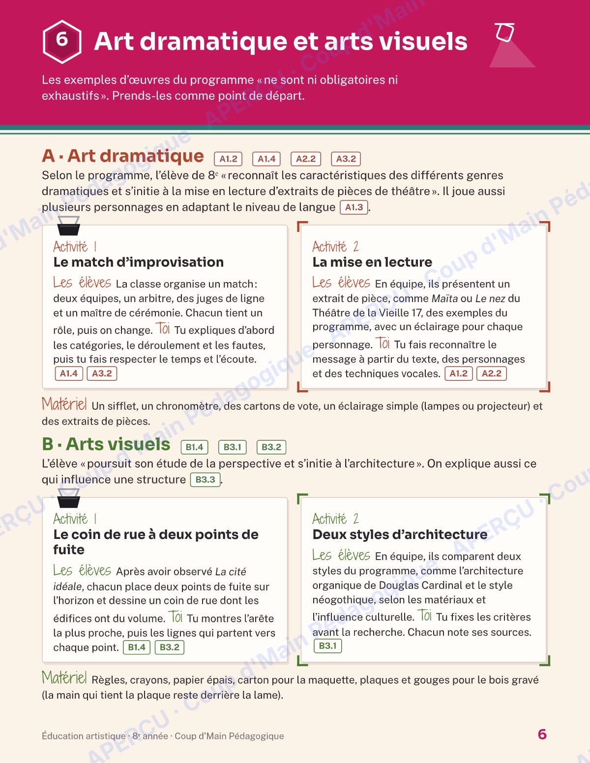 Page 6 — Planification annuelle Arts — 8e année